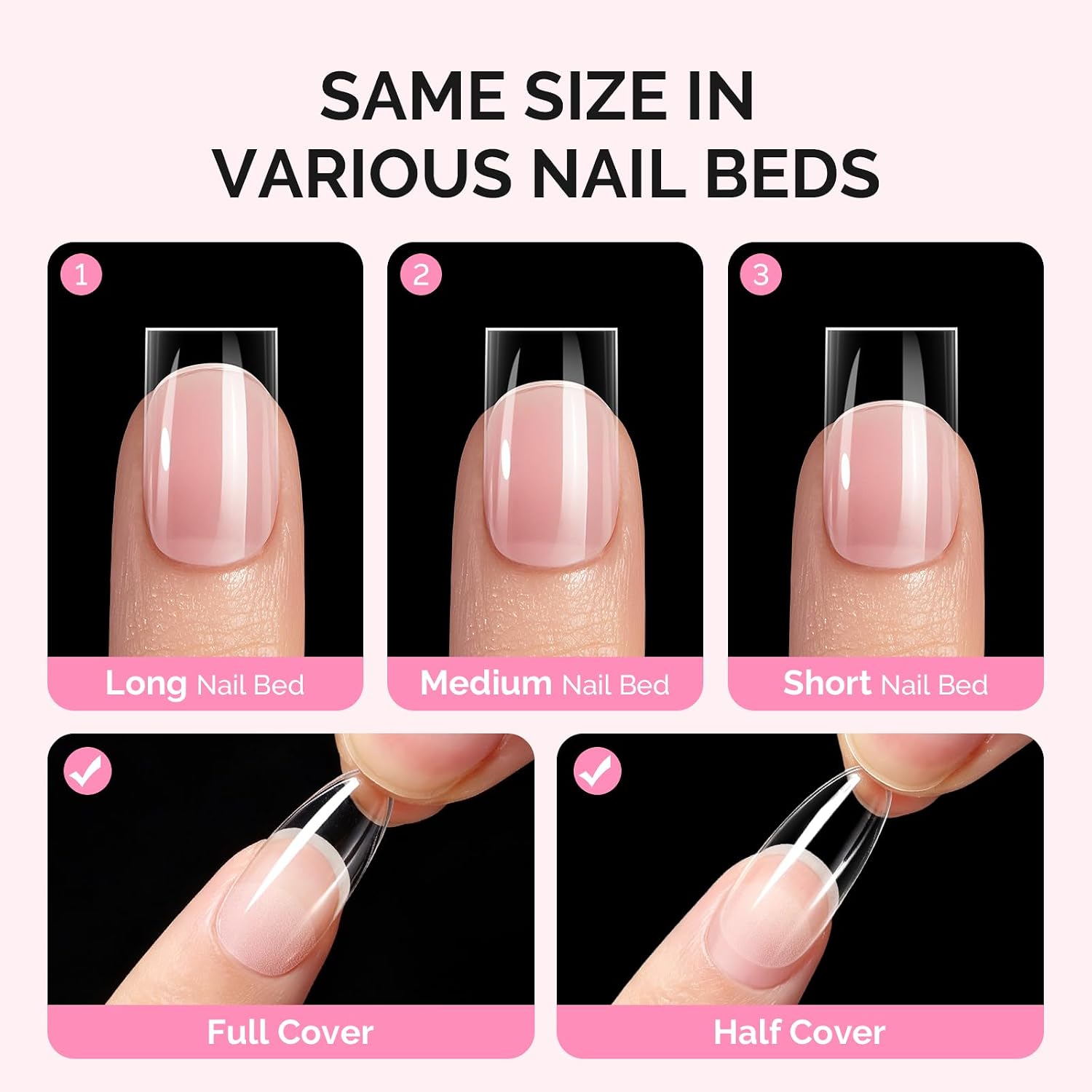 160Pcs Half Matte Clear Acrylic Full Cover Nail Tips