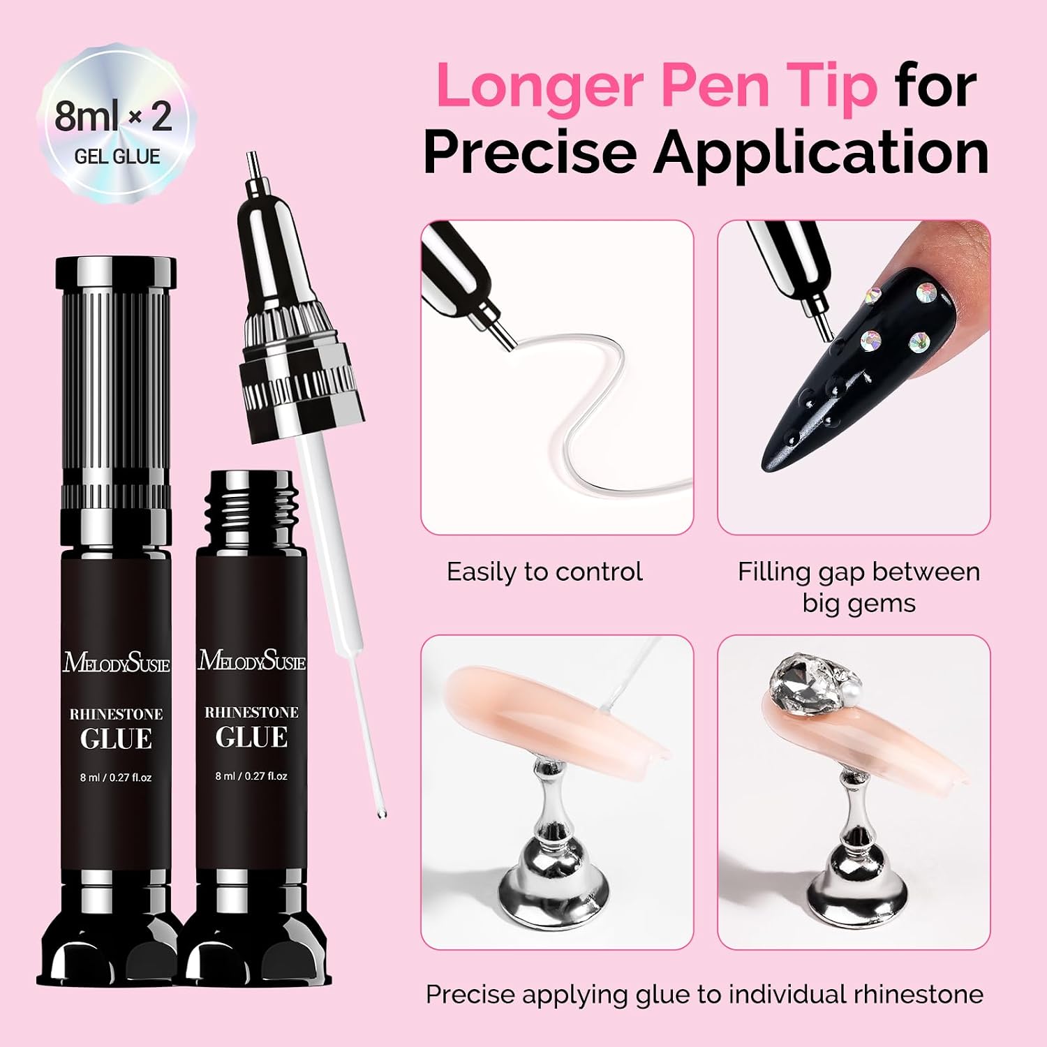 Nail Rhinestone Glue with Brush 8ml*2