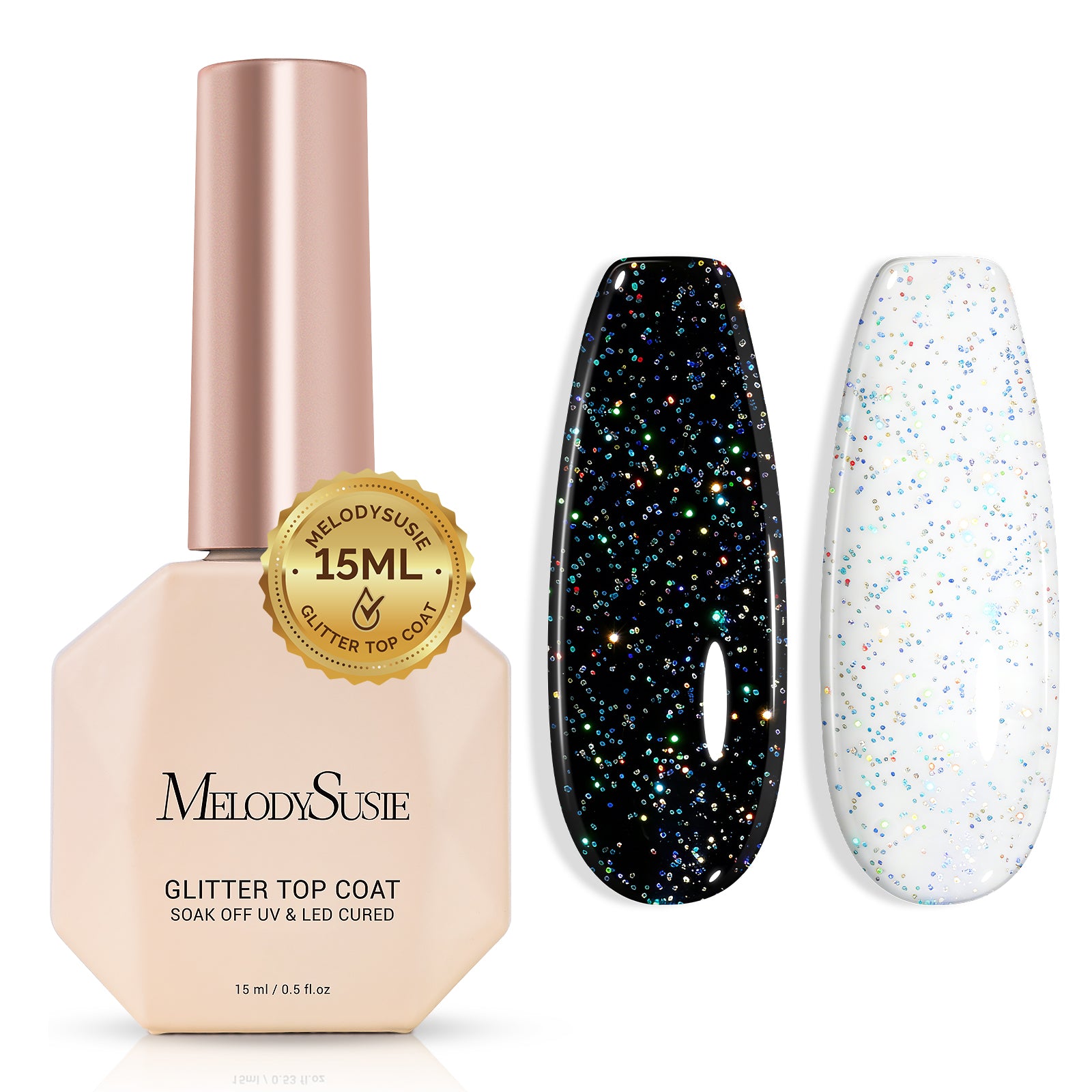 Glitter Gel Top Coat - No Wipe Reflective Iridescent Glitter Top Coat 15ml 0.5fl oz