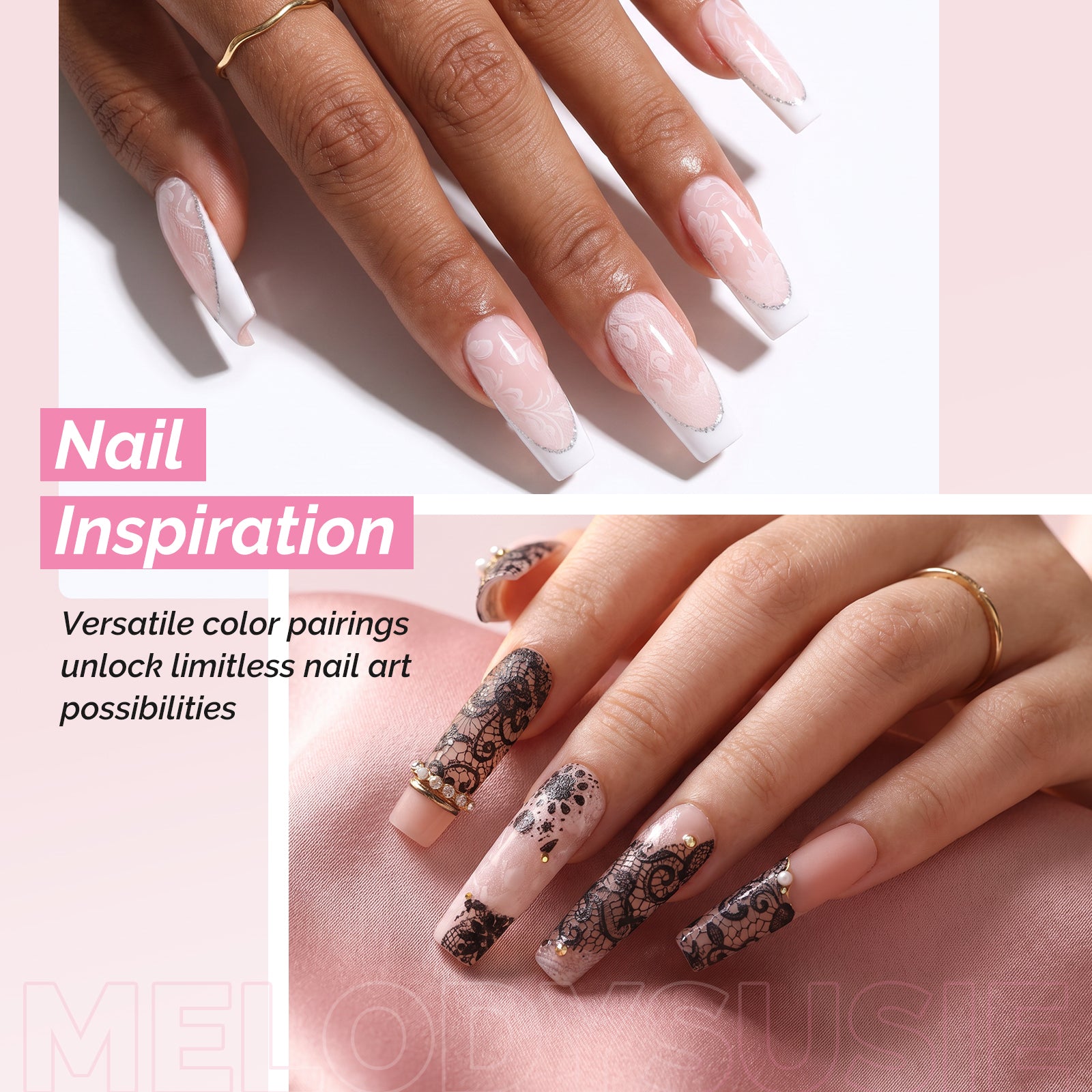Nail Foil Glue Gel with 20 Rolls Lace Flower Stickers Set