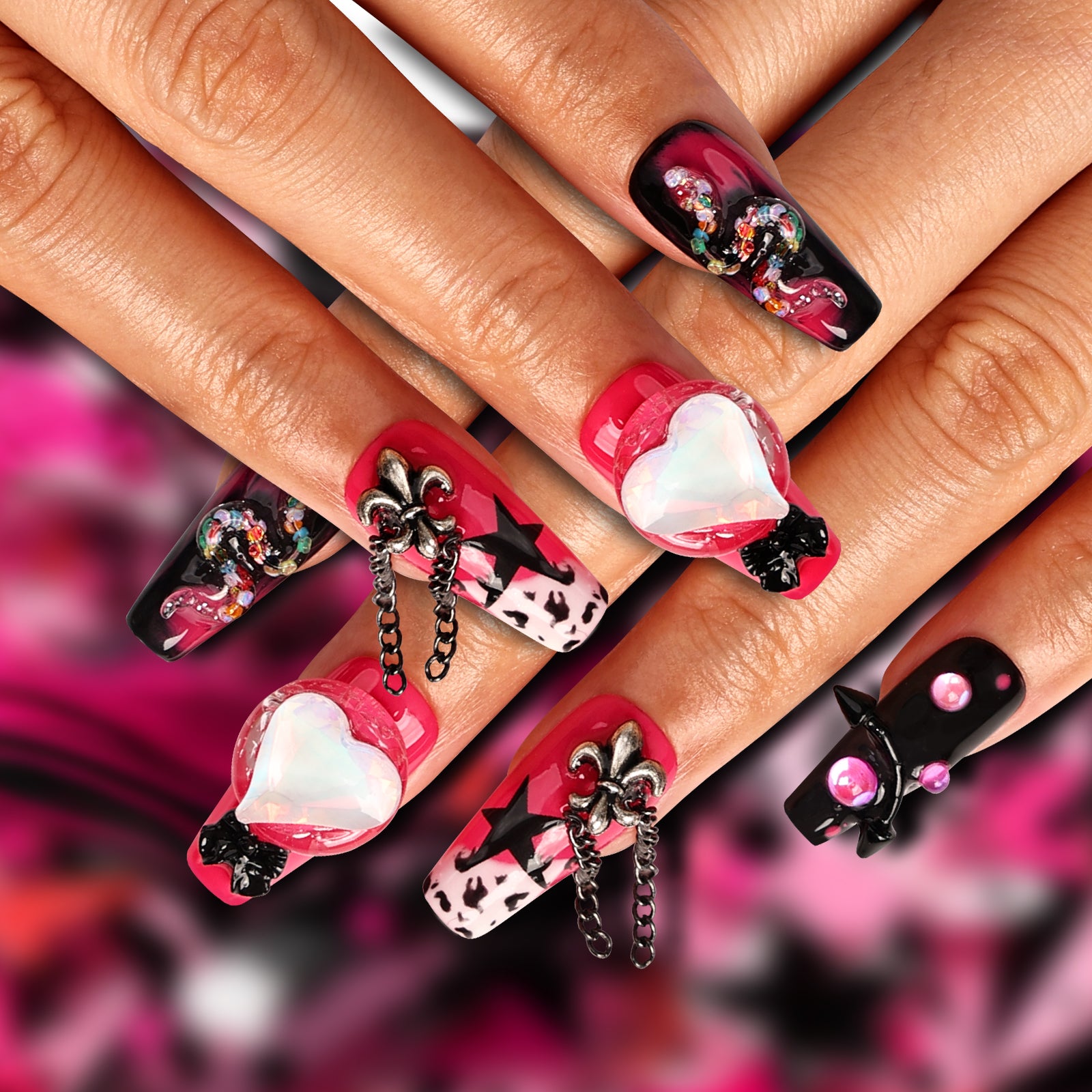 Pink Noir  Coffin Regular Press On Nails | MelodySusie