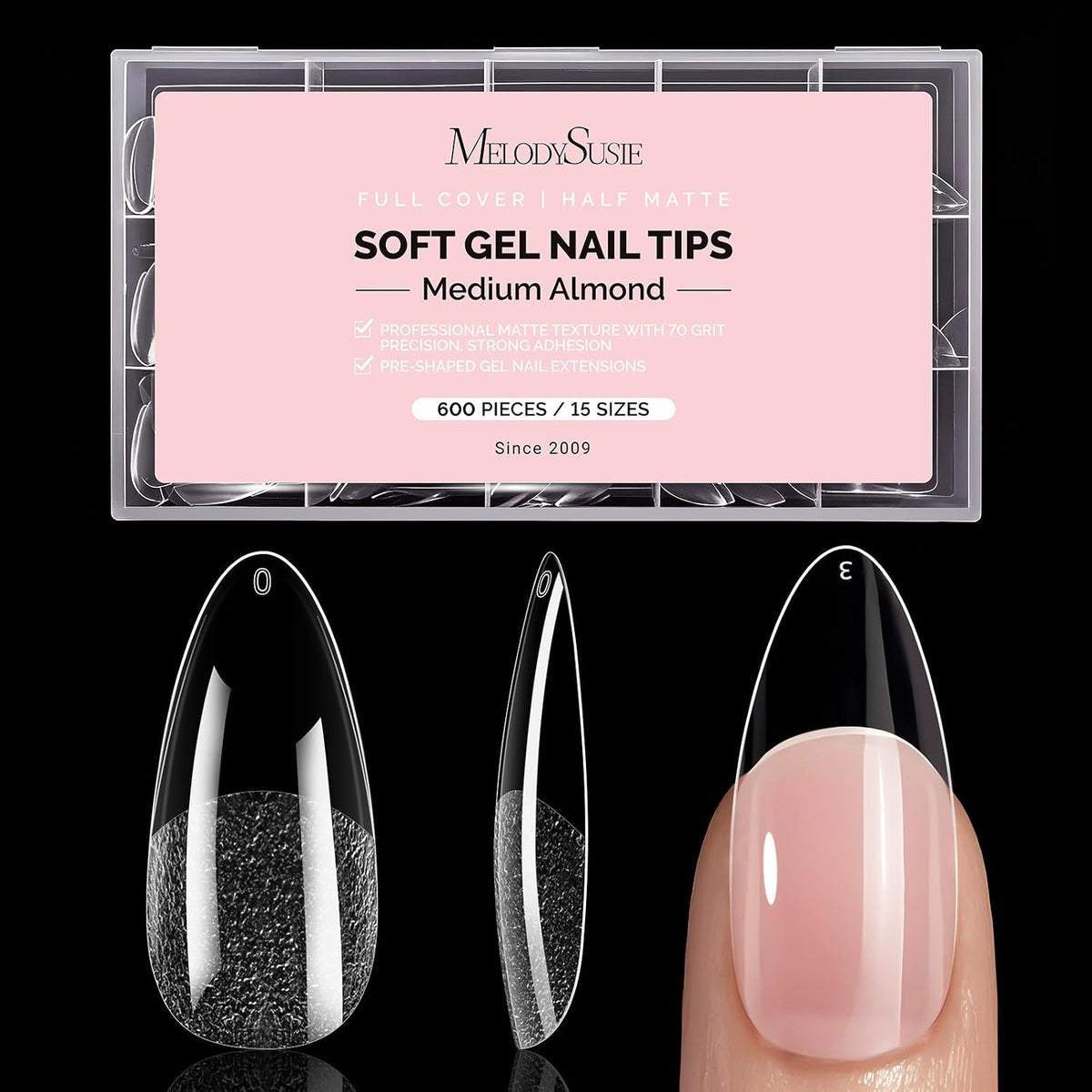 600Pcs Half Matte Clear Acrylic Full Cover Nail Tips