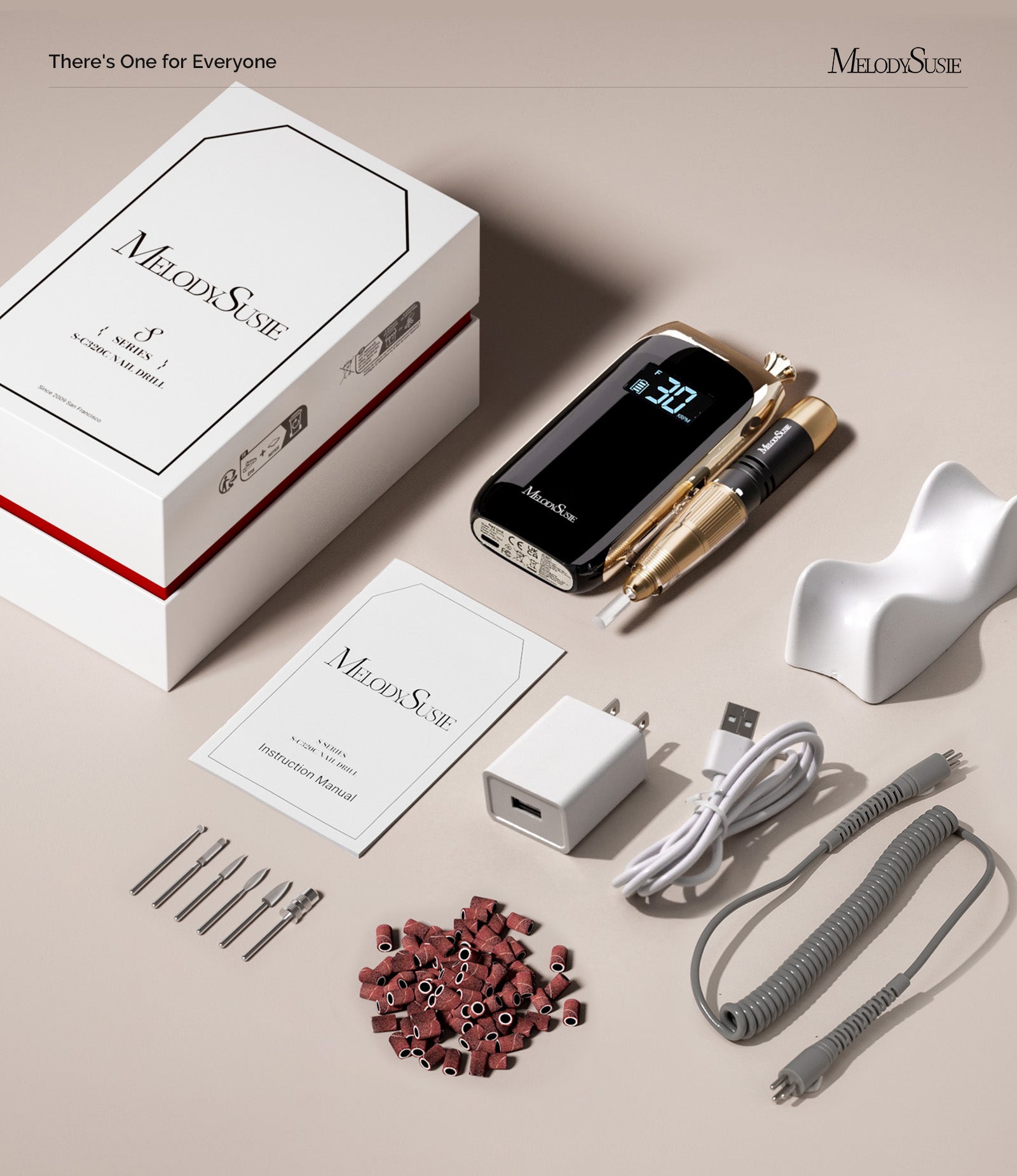 Jade(SC320C) Clip-On Vintage-Style Rechargeable Nail Drill 30,000RPM - Black