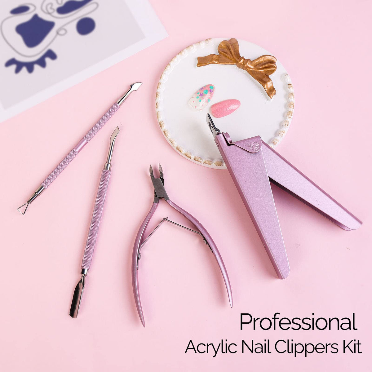 Acrylic Nail Clipper 4 in 1 Kit Pink
