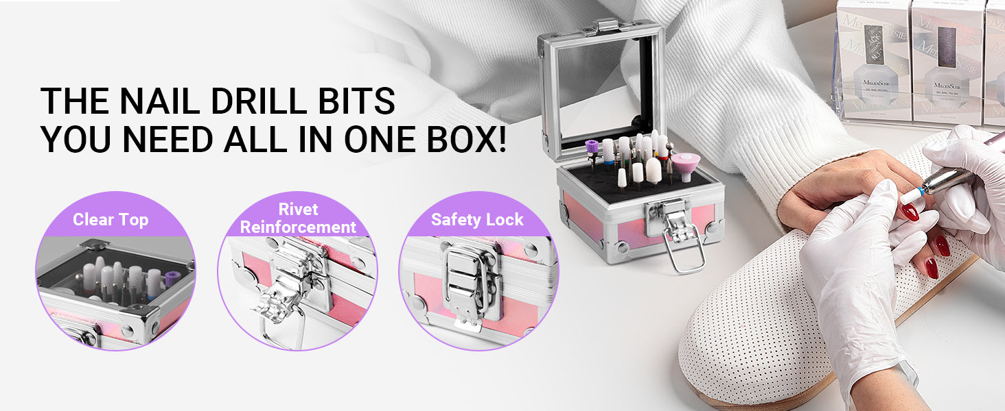 21Pcs Ceramic Diamond Carbide Nail Drill Bits with Portable Holder Cas