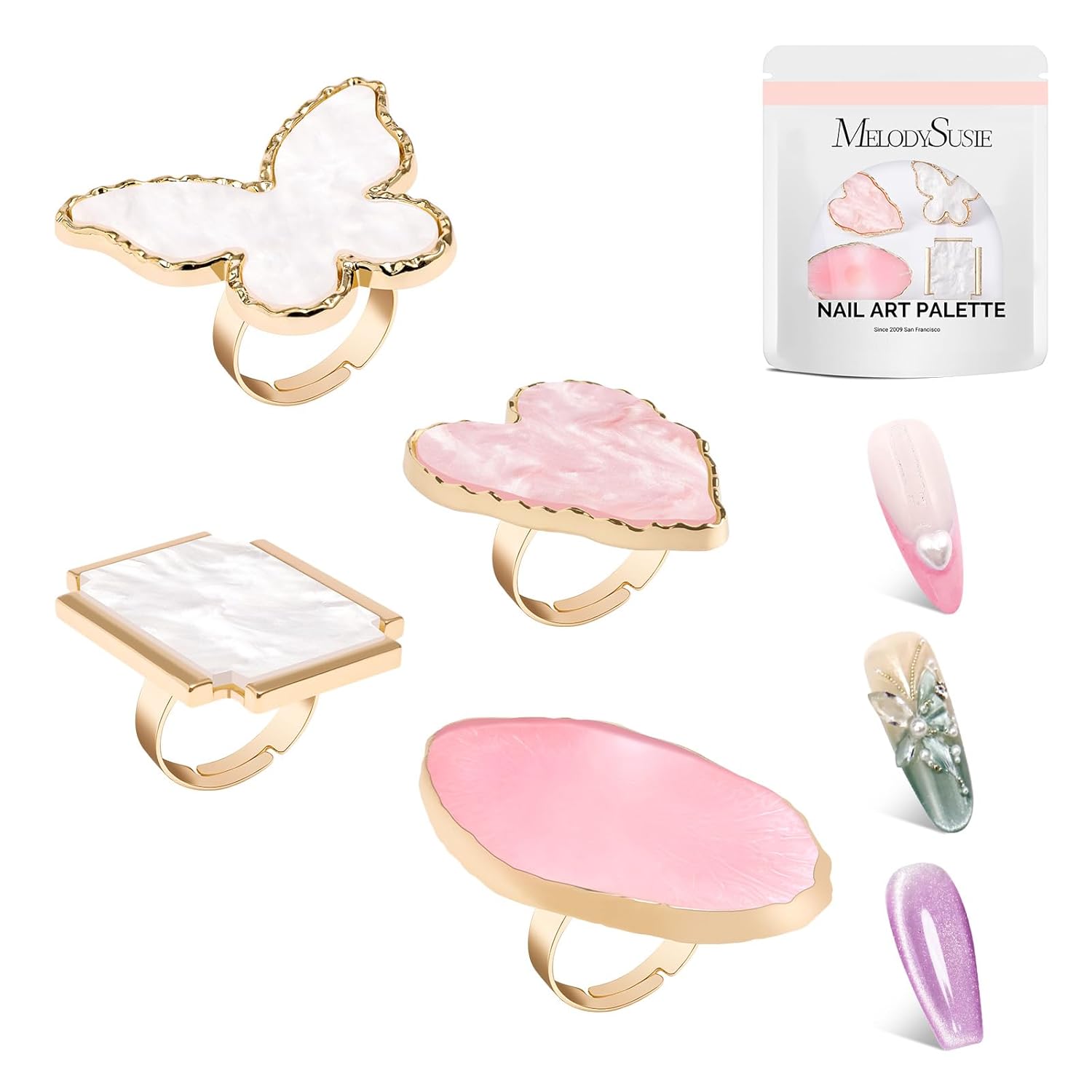 Adjustable Resin Nail Art Palette Finger Rings Set 4Pcs