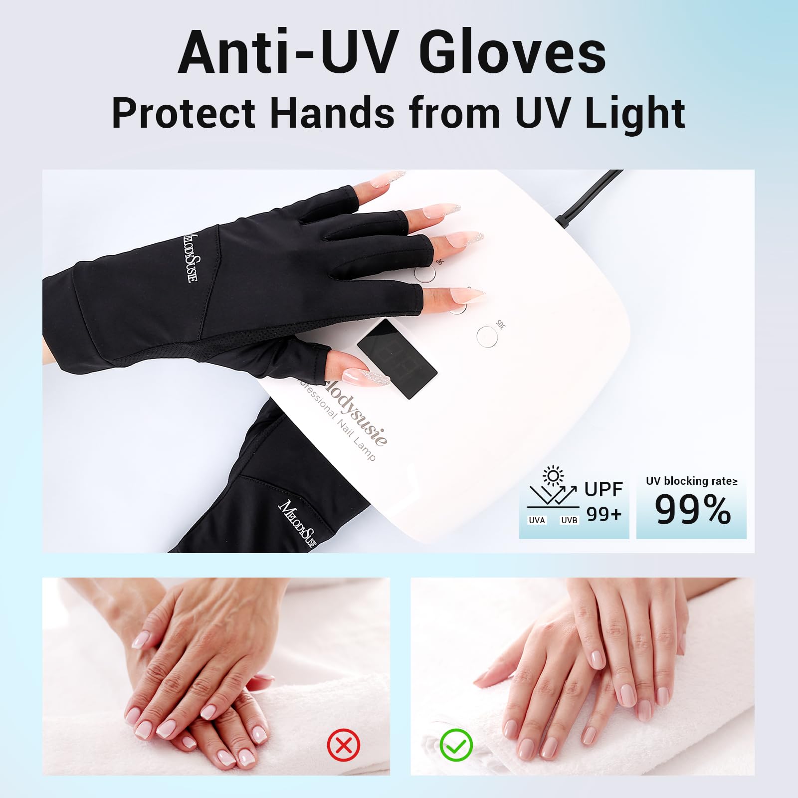 Professional UPF 80+ UV Protection Gloves for Manicures, Cool