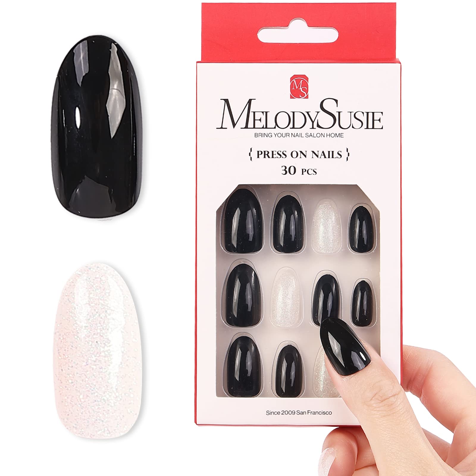 Acrylic Press On Nails - Short Almond Shape Classic Black