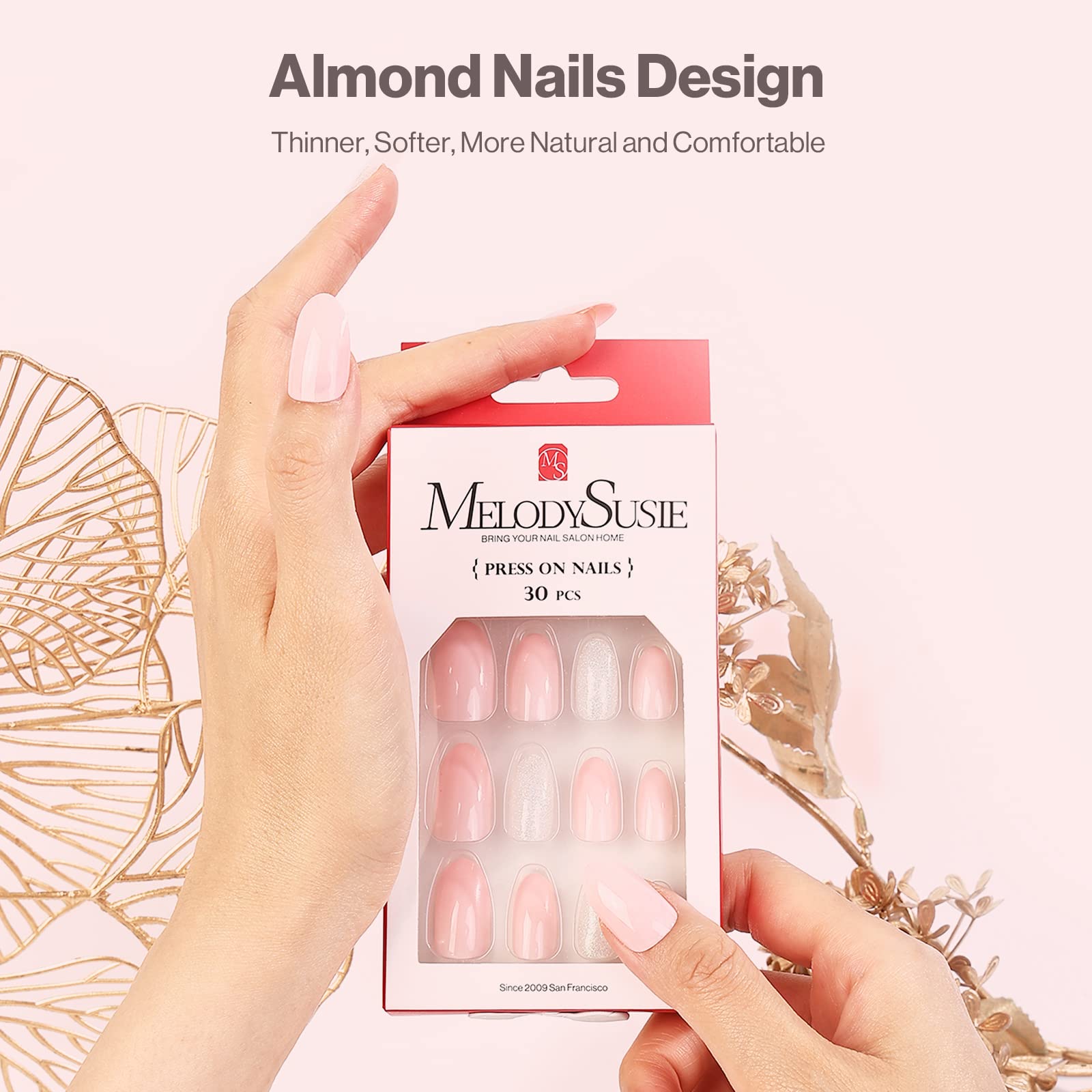 Acrylic Press On Nails - Short Almond Shape Fantasy Pink