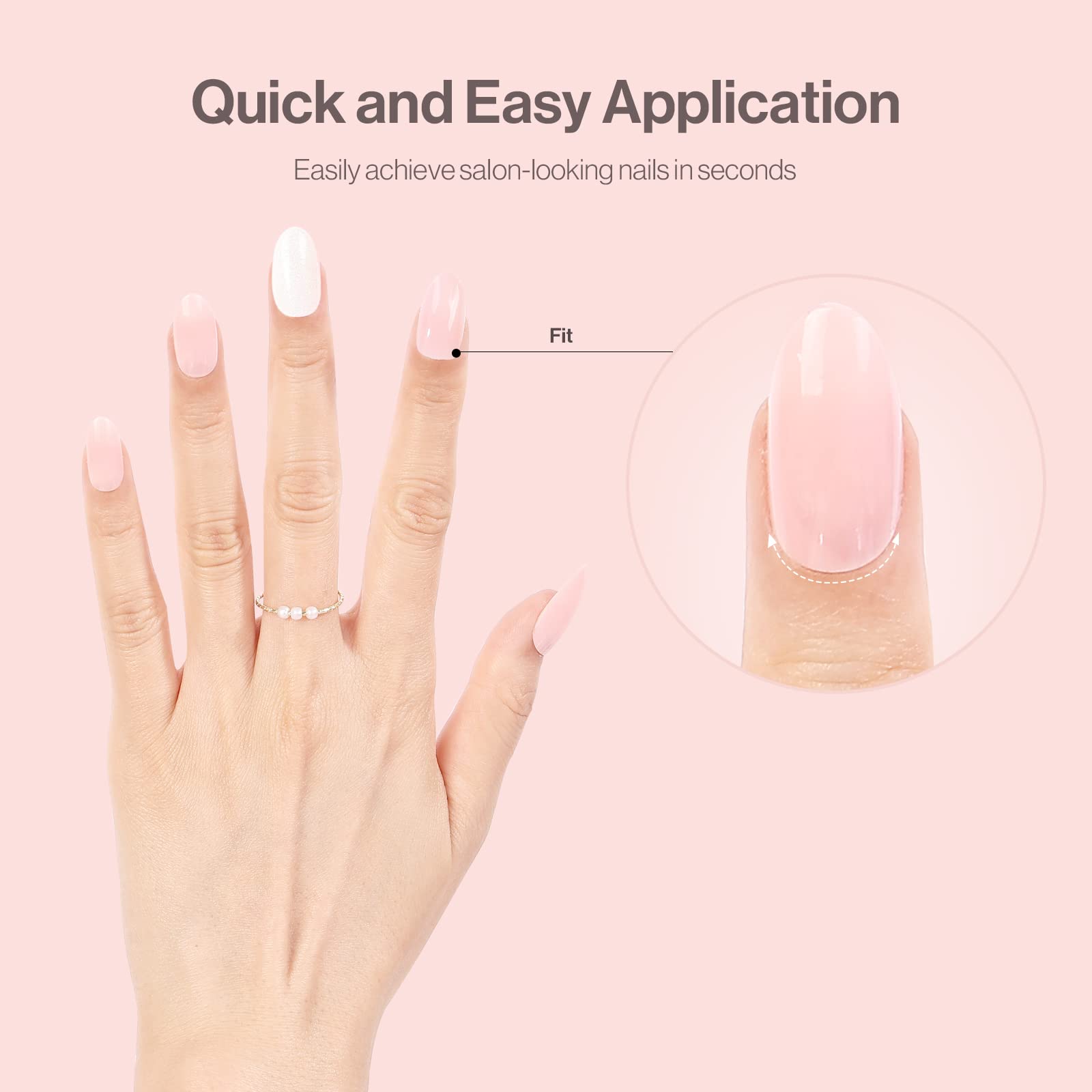 Acrylic Press On Nails - Short Almond Shape Fantasy Pink