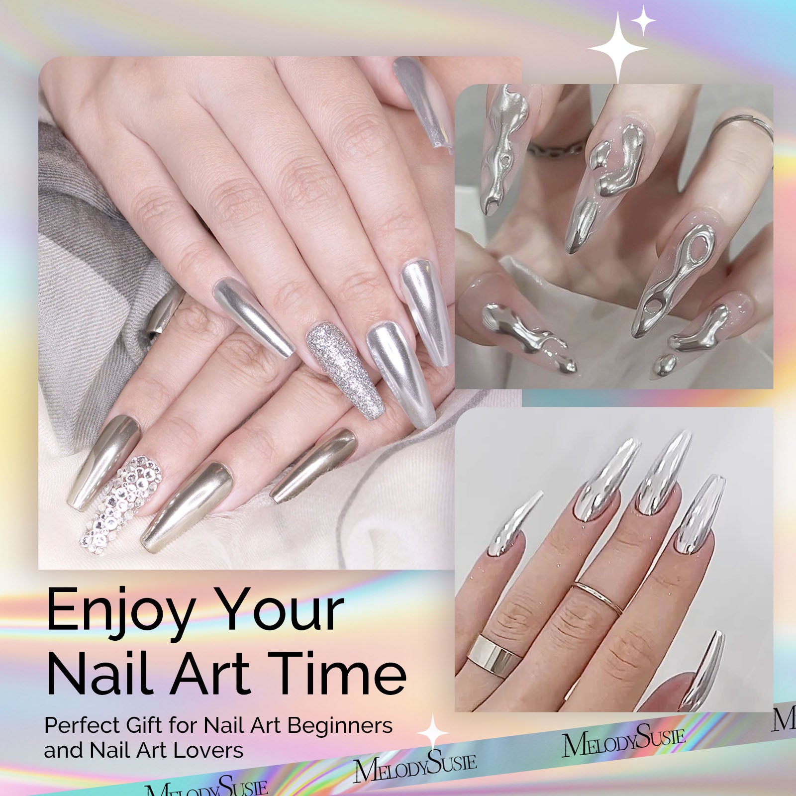 Acrylic Nail Brush Set (4Pcs) - Silver Color
