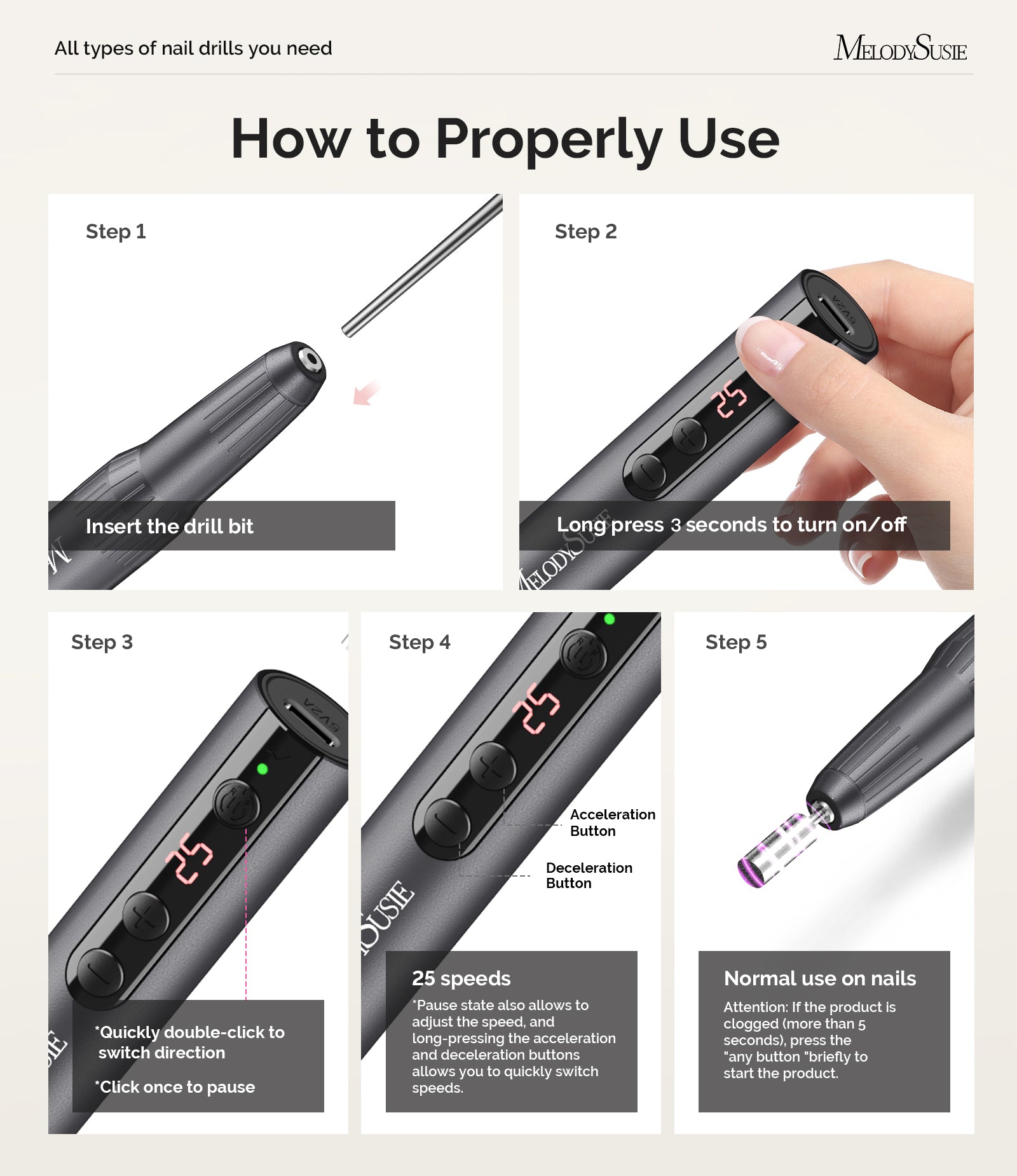 PC180E Rechargeable Nail Drill 25000RPM - Black