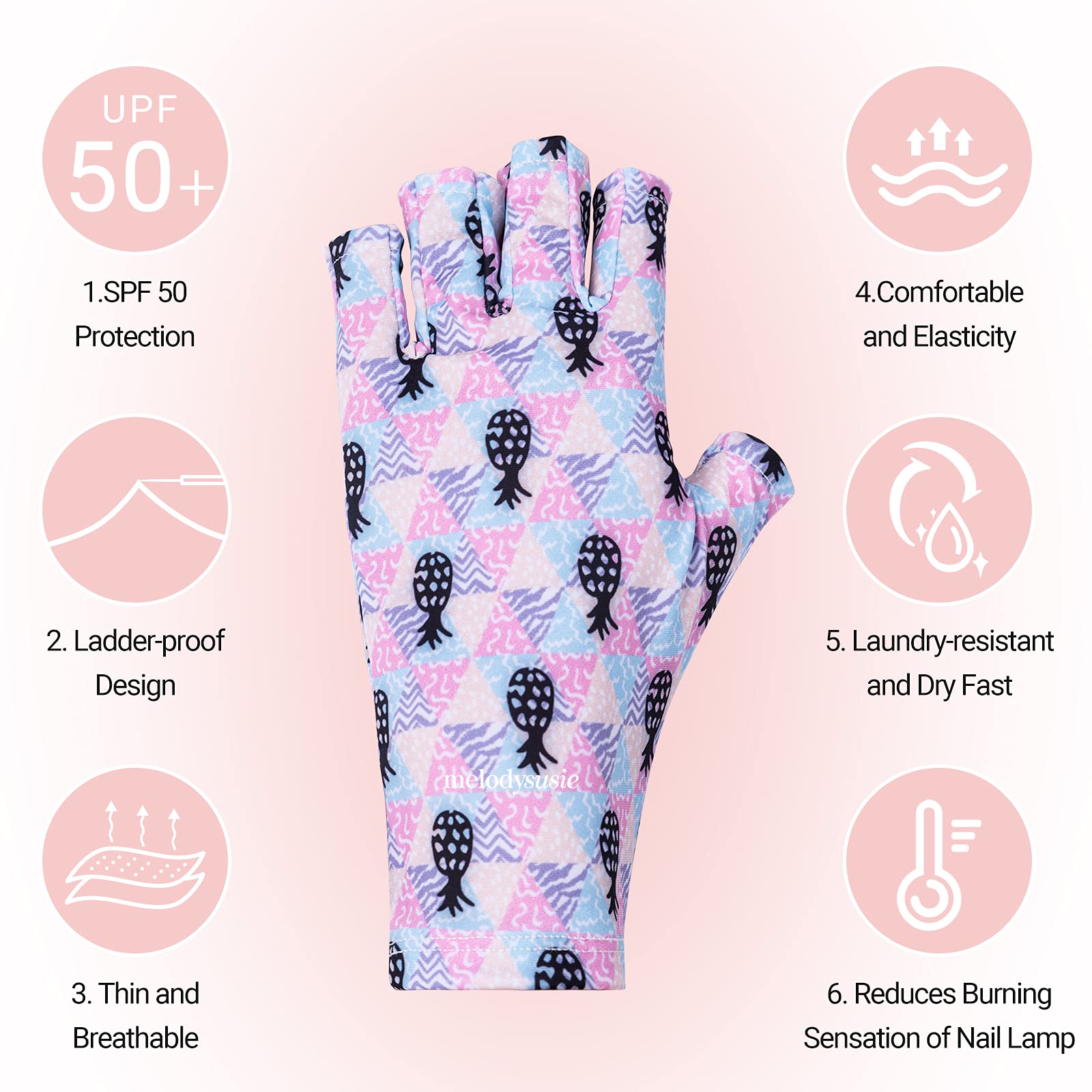 UV Shield Lycra Gloves for Manicure at Home or Salon, Pineapple