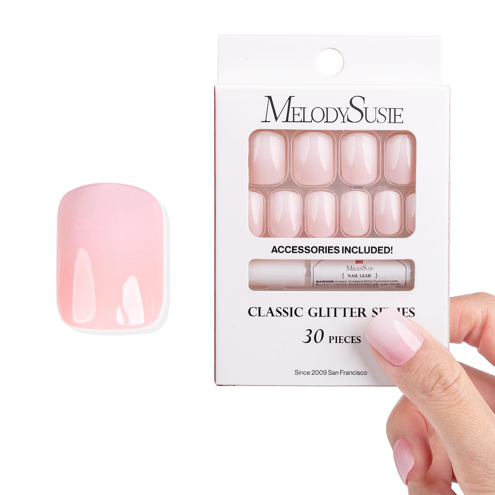 Acrylic Press On Nails - Short Square Pink Ombre (US ONLY)