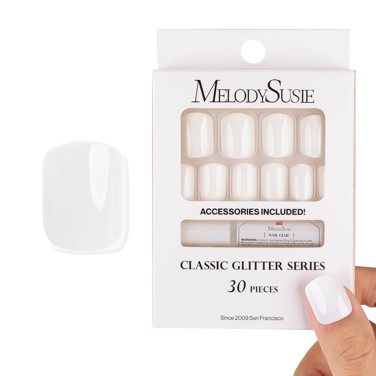 Acrylic Press On Nails - Short Square Pure White (US ONLY)