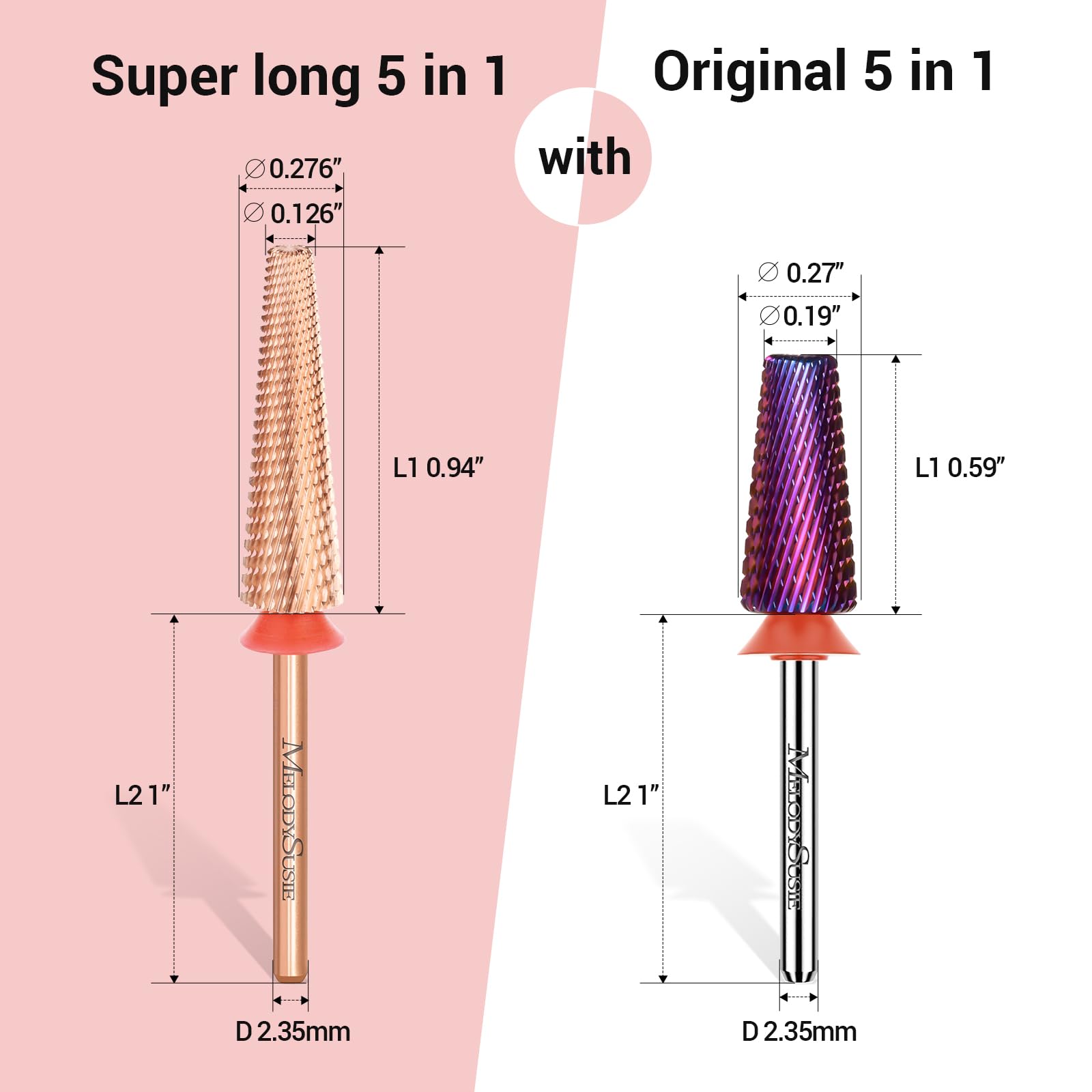 Super Long 5 in 1 Tungsten Carbide Nail Drill Bit (Rose-Gold)