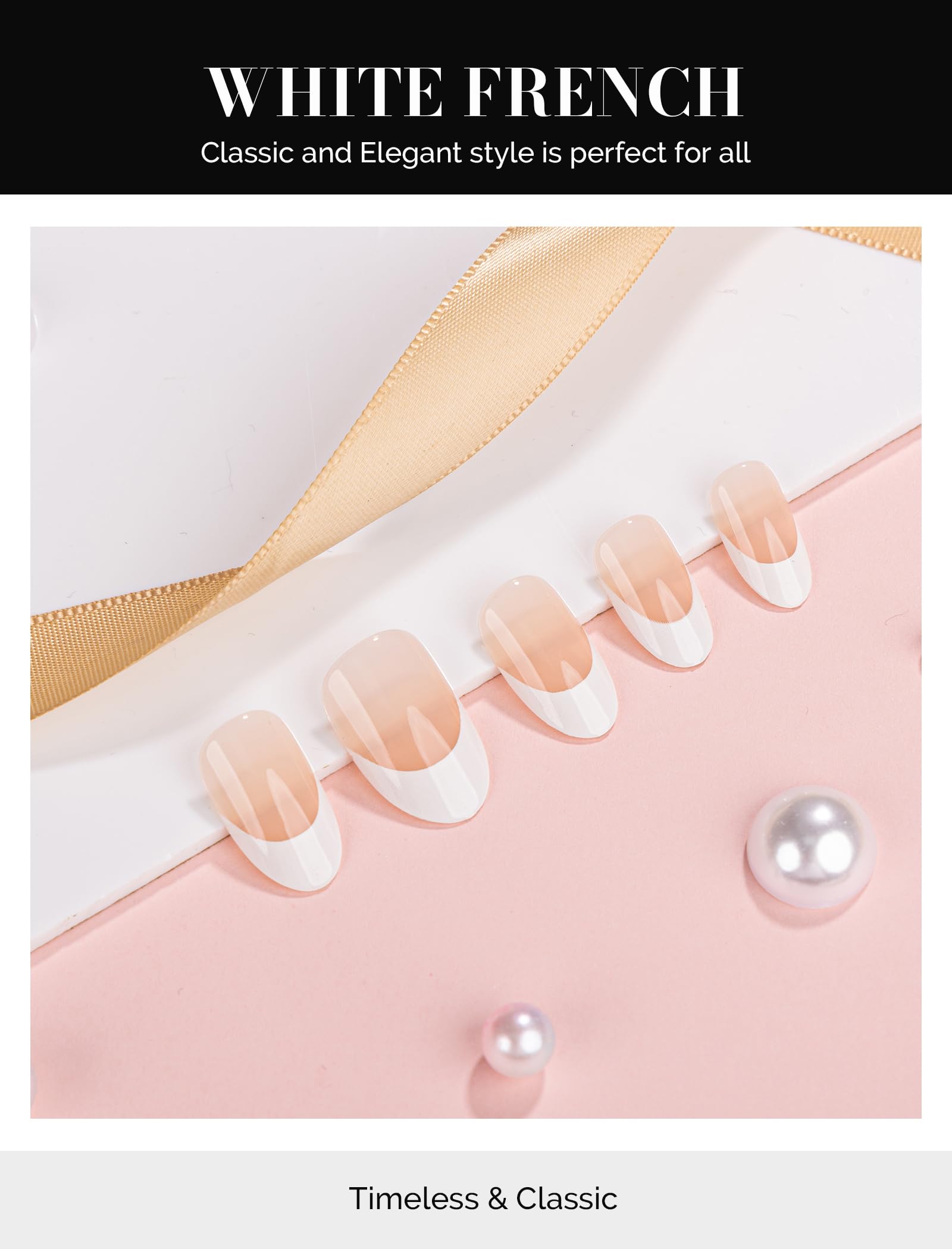 Acrylic Press On Nails - Short Square White French (US ONLY)