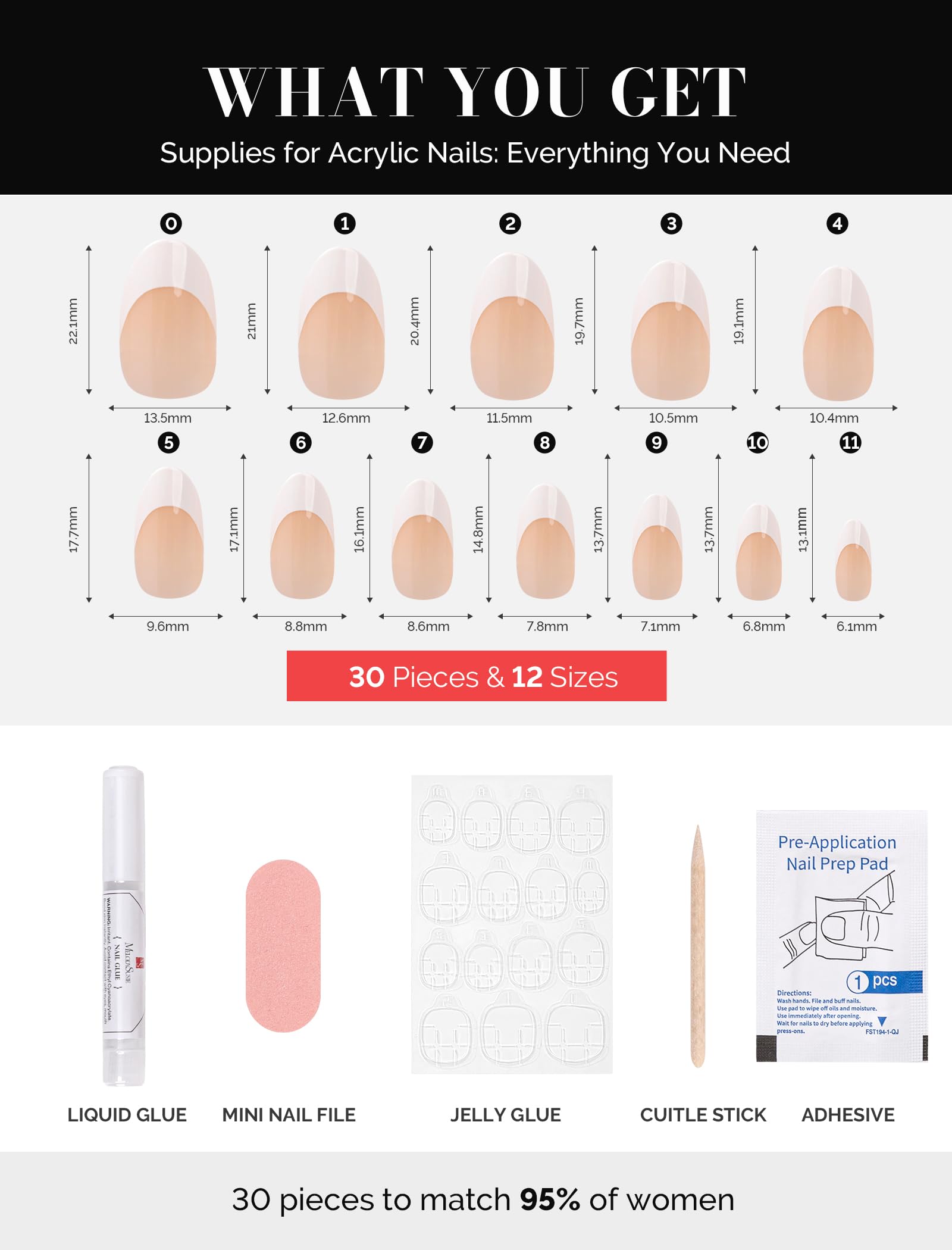 Acrylic Press On Nails - Short Square White French (US ONLY)