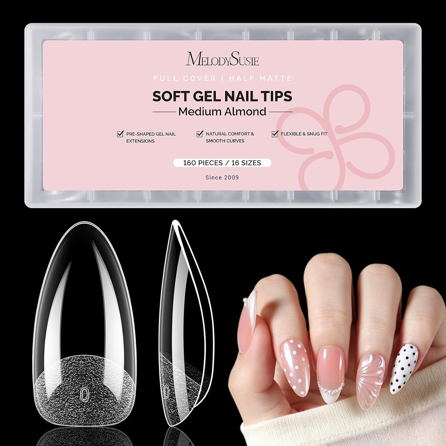 160Pcs Half Matte Clear Acrylic Full Cover Nail Tips