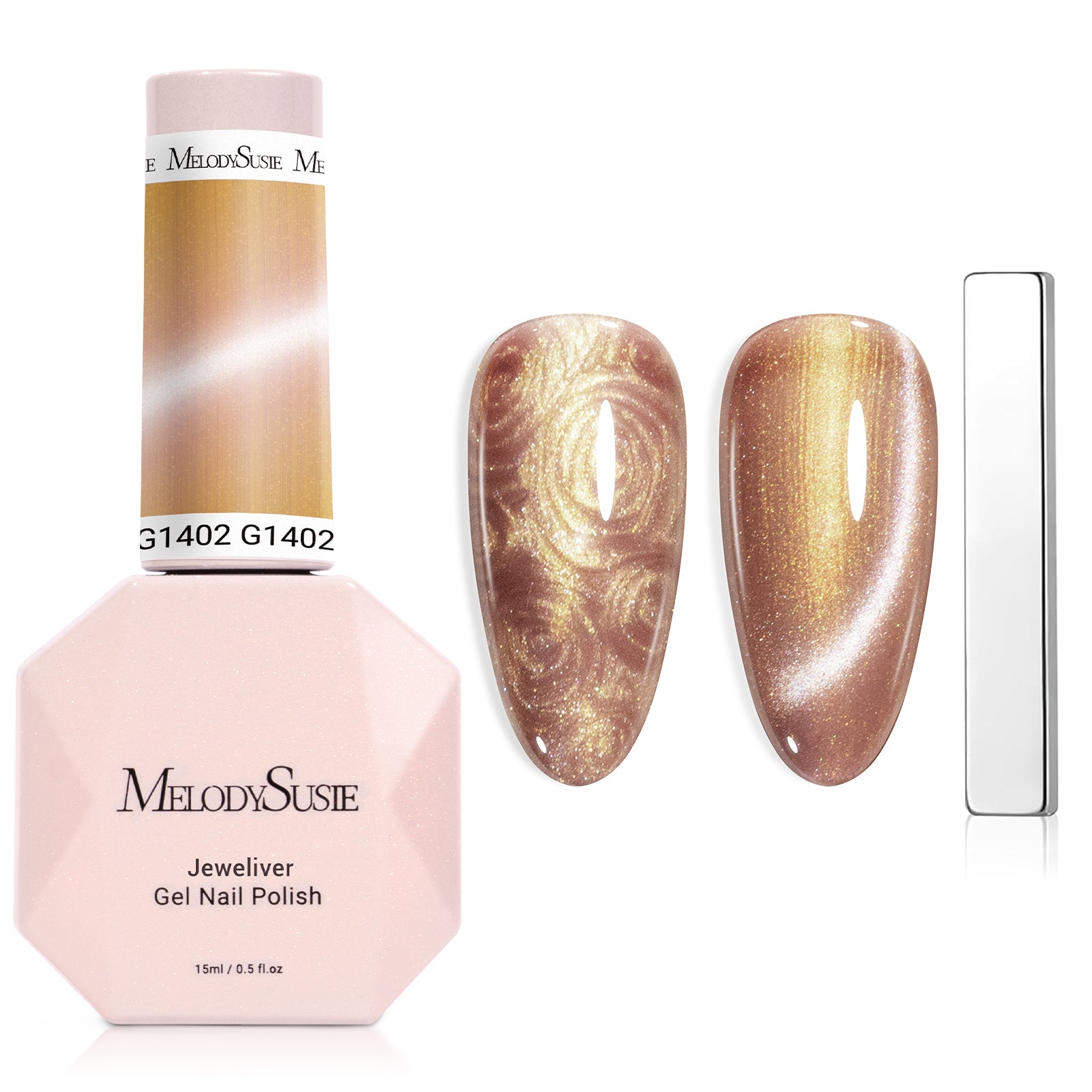 Jeweliver Cat Eye HEMA-Free & TPO-Free Gel Nail Polish 0.5 fl oz/15ml - Pearl Gold 1402