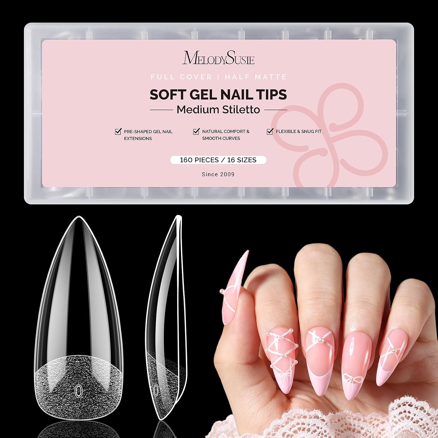 160Pcs Half Matte Clear Acrylic Full Cover Nail Tips
