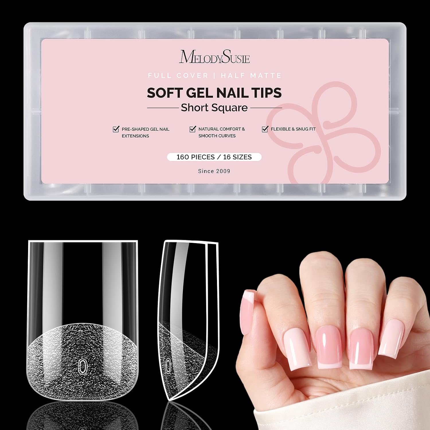160Pcs Half Matte Clear Acrylic Full Cover Nail Tips