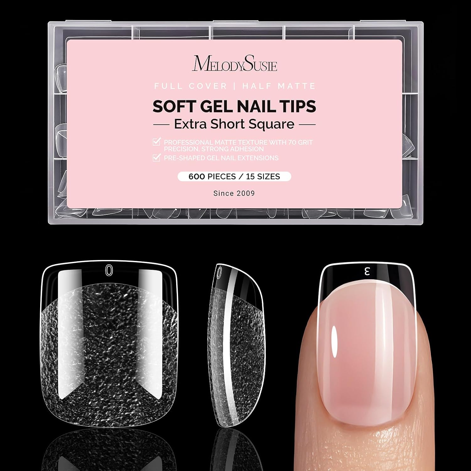 600Pcs Half Matte Clear Acrylic Full Cover Nail Tips
