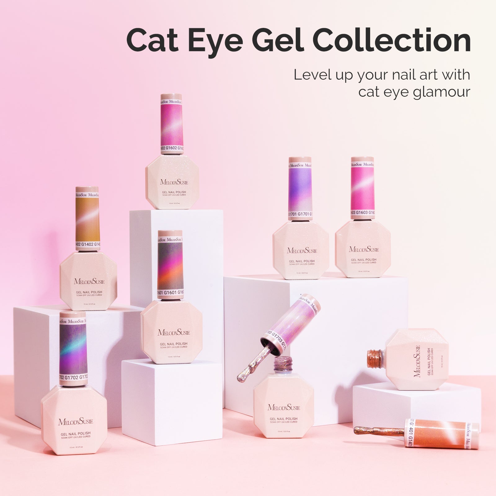 Jeweliver Cat Eye HEMA-Free & TPO-Free Gel Nail Polish 0.5 fl oz/15ml - A-1603 Pearl Bubblegum Pink