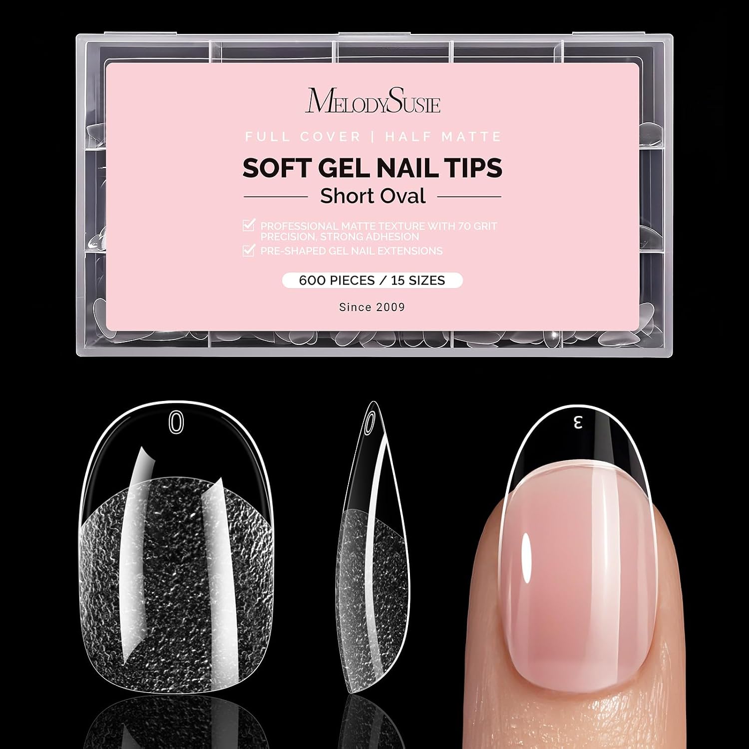 600Pcs Half Matte Clear Acrylic Full Cover Nail Tips