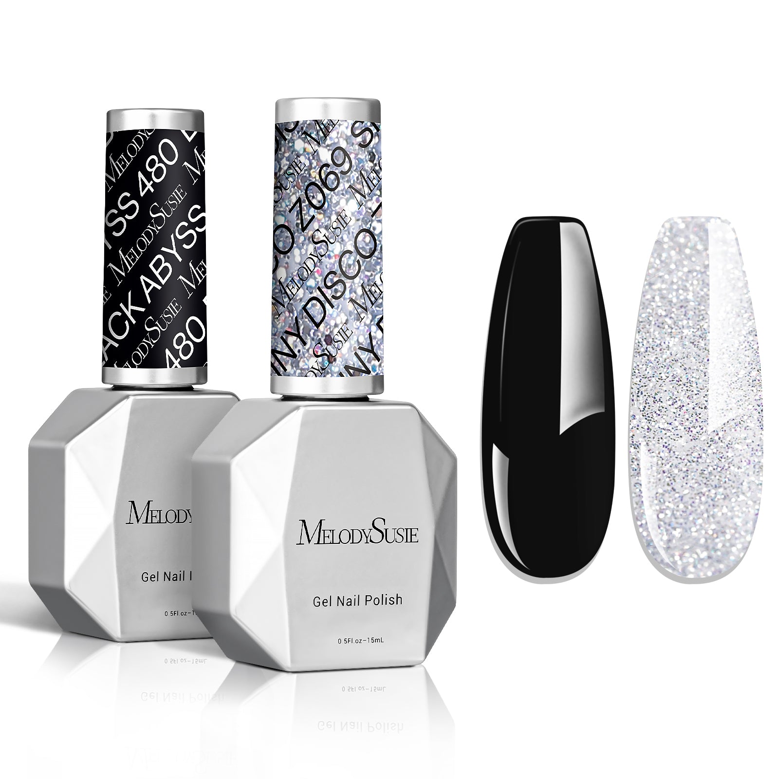 Gel Nail Polish Silver and Black 2 Pack 15ml