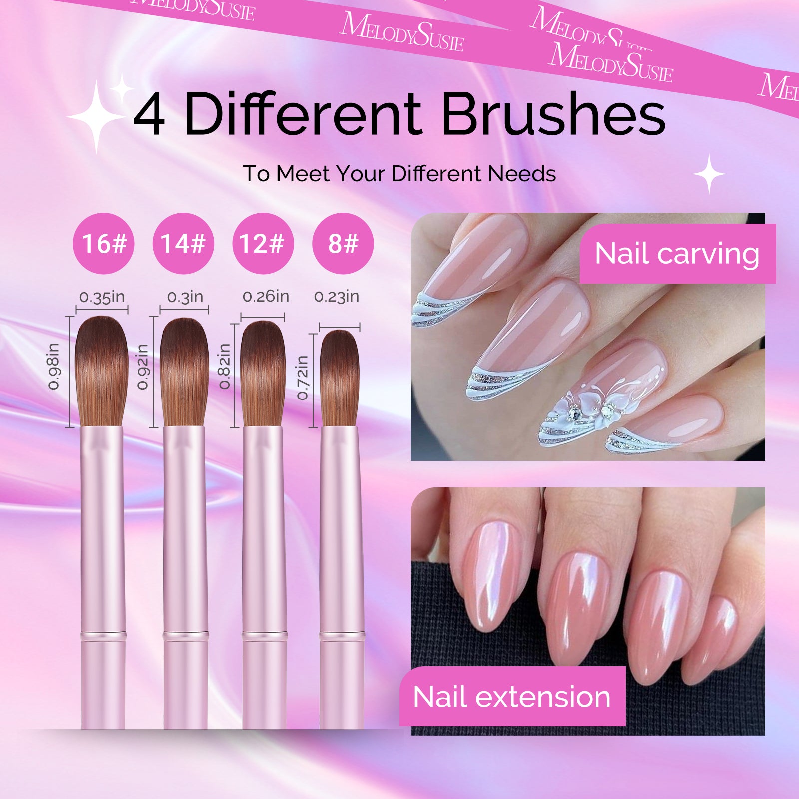 Acrylic Nail Brush Set (4Pcs) - Rose Gold