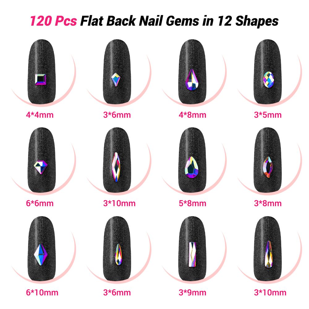 120 Pcs Multi-Shape Nail Rhinestones for nail art decoration