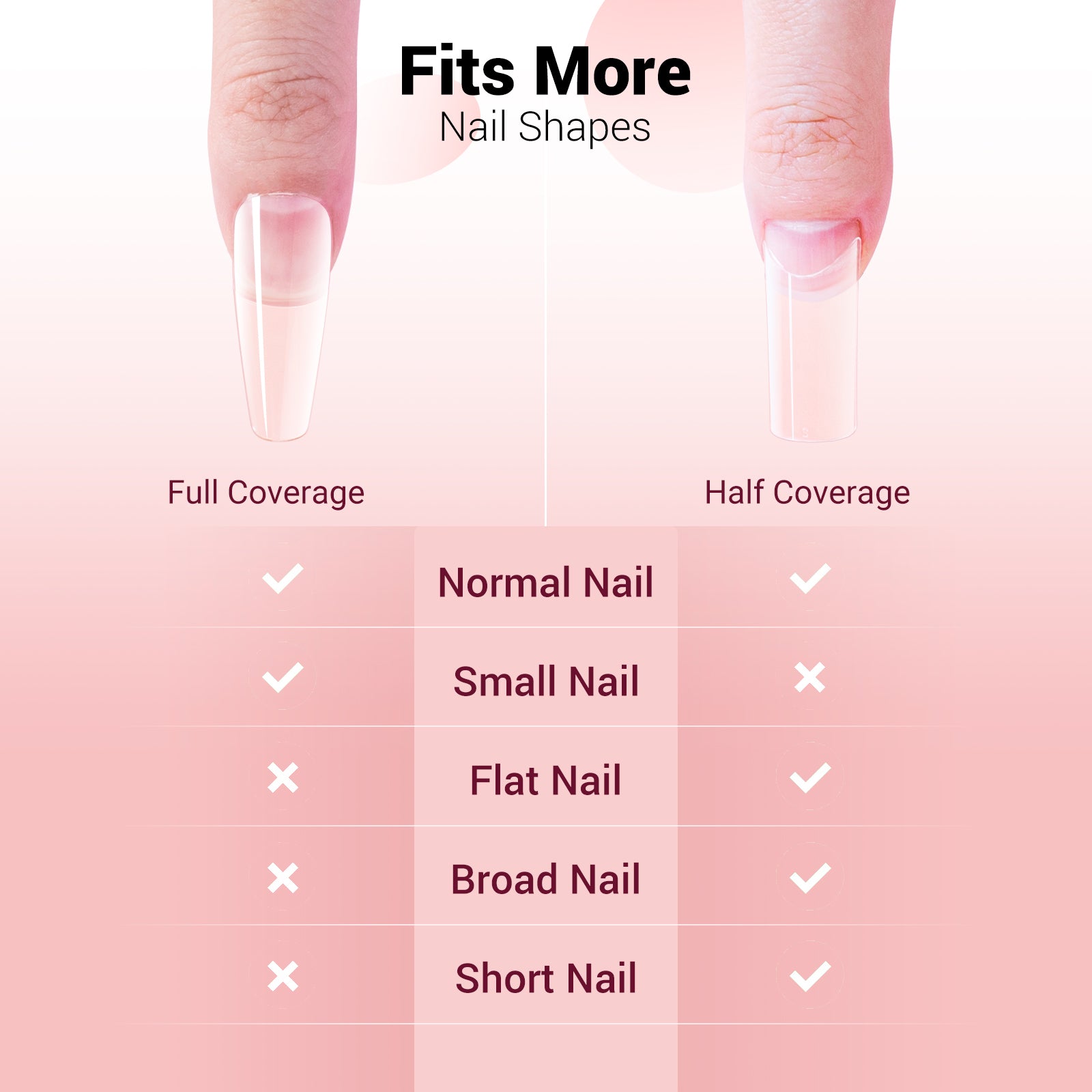 Long Square Nail Tips – Clear Half Cover