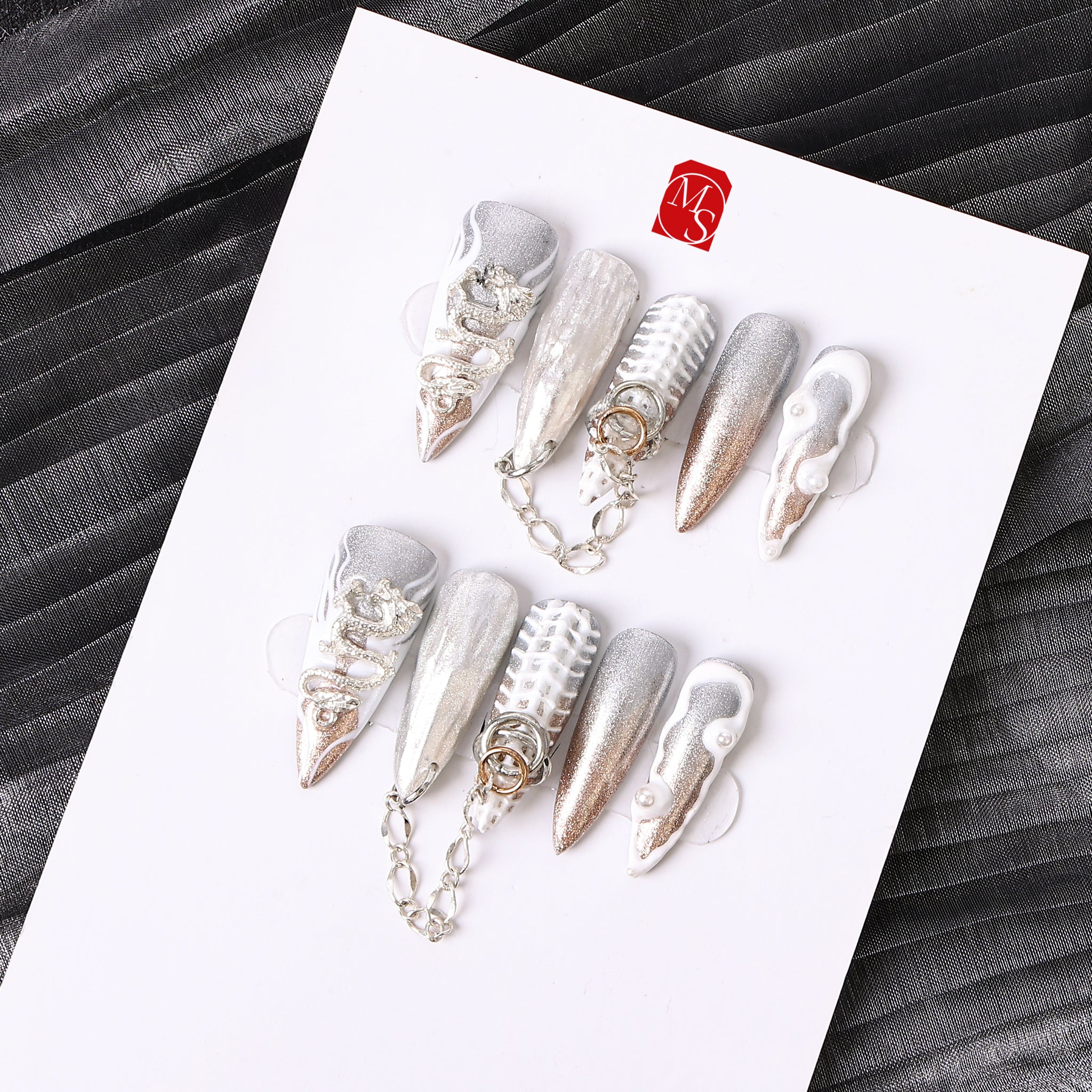 Ripple Stiletto Mid Length Press-On Nails