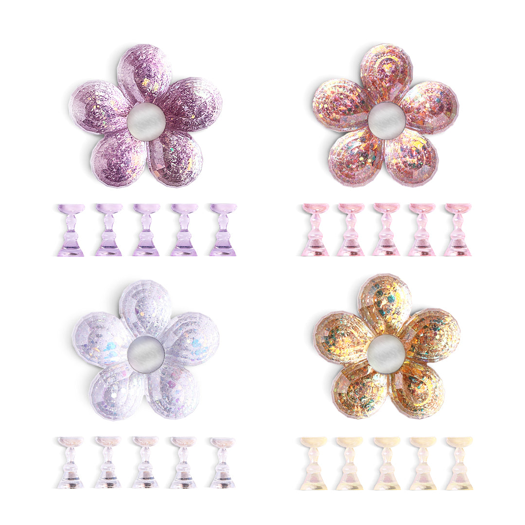 Glitter Flower Shaped Magnetic Nail Tips Stand (4-Pack)
