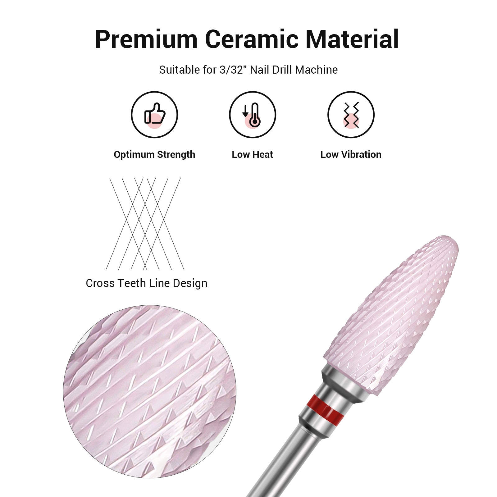 Ceramic Nail Drill Bits Pink-Extra Fine(1pc)