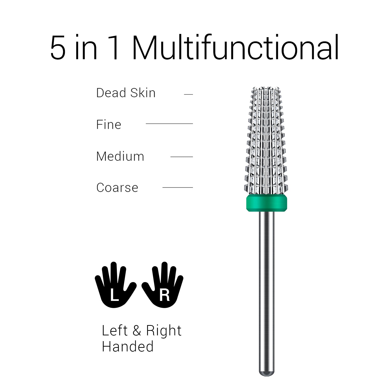 Tungsten Carbide 5-in-1 Straight Cut Nail Drill Bit - Coarse (1pc)