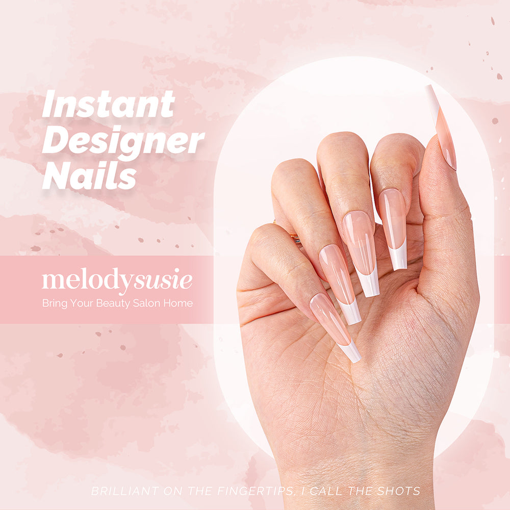 MelodySusie Beauty Acrylic Press-On Nails Kit showing jelly glue reusable waterproof press-on nails for spring manicure