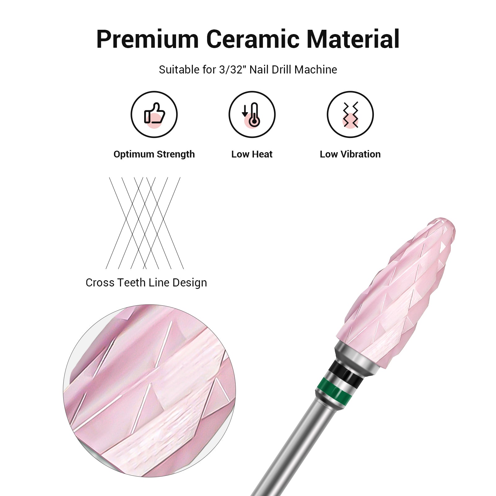 Ceramic Nail Drill Bits Pink-Double Coarse(1pc)