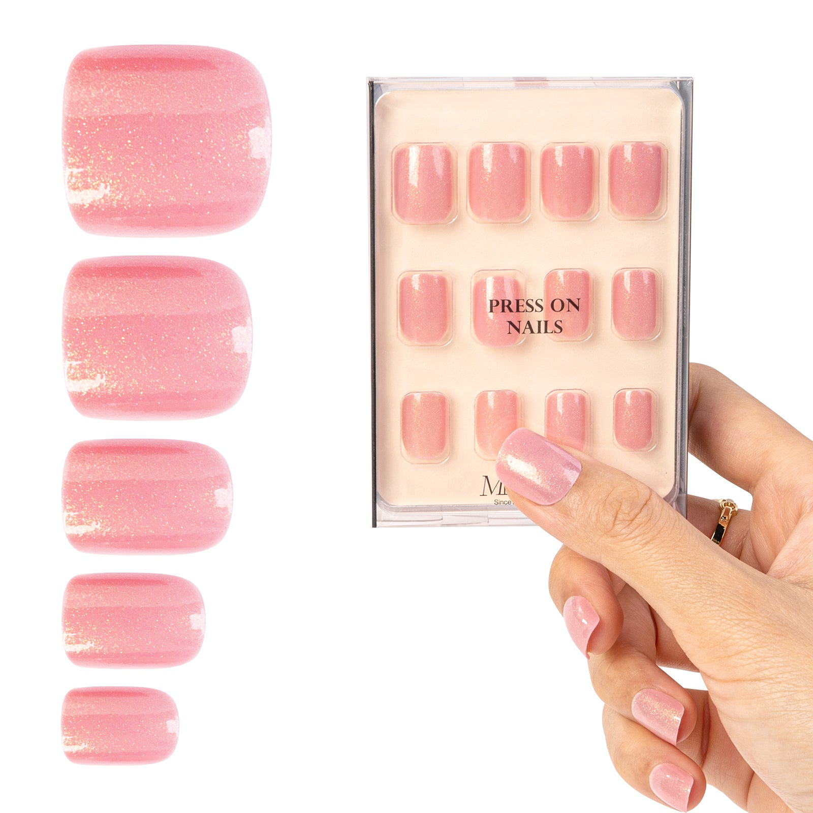 Acrylic Press On Nails - Short Square Pink