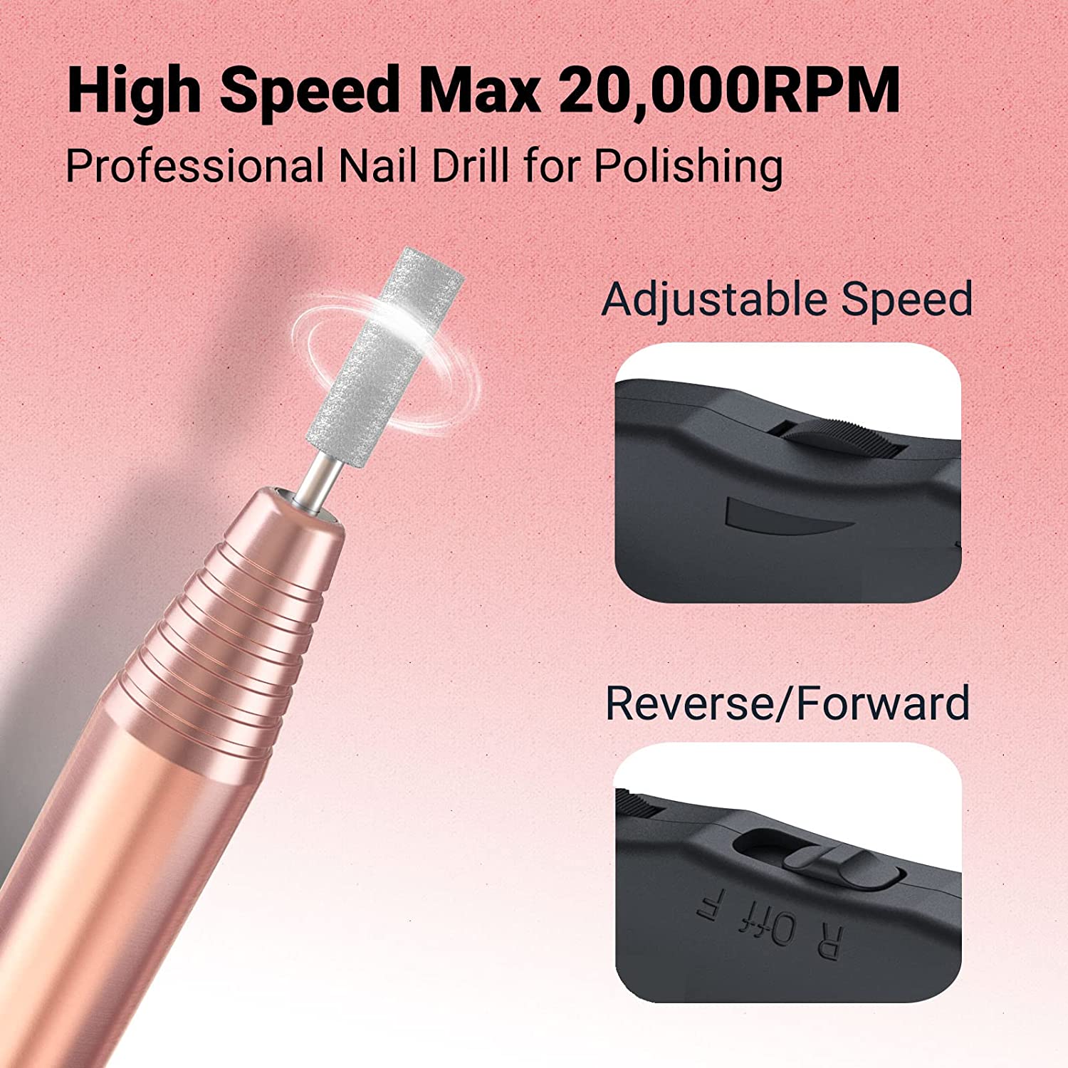 Subay Professional Finger Toe Nail Care Electric Nail Drill Machine Manicure  Pedicure Kit Electric Nail Art File Drill with 1 Pack of Sanding Bands  (Pink)