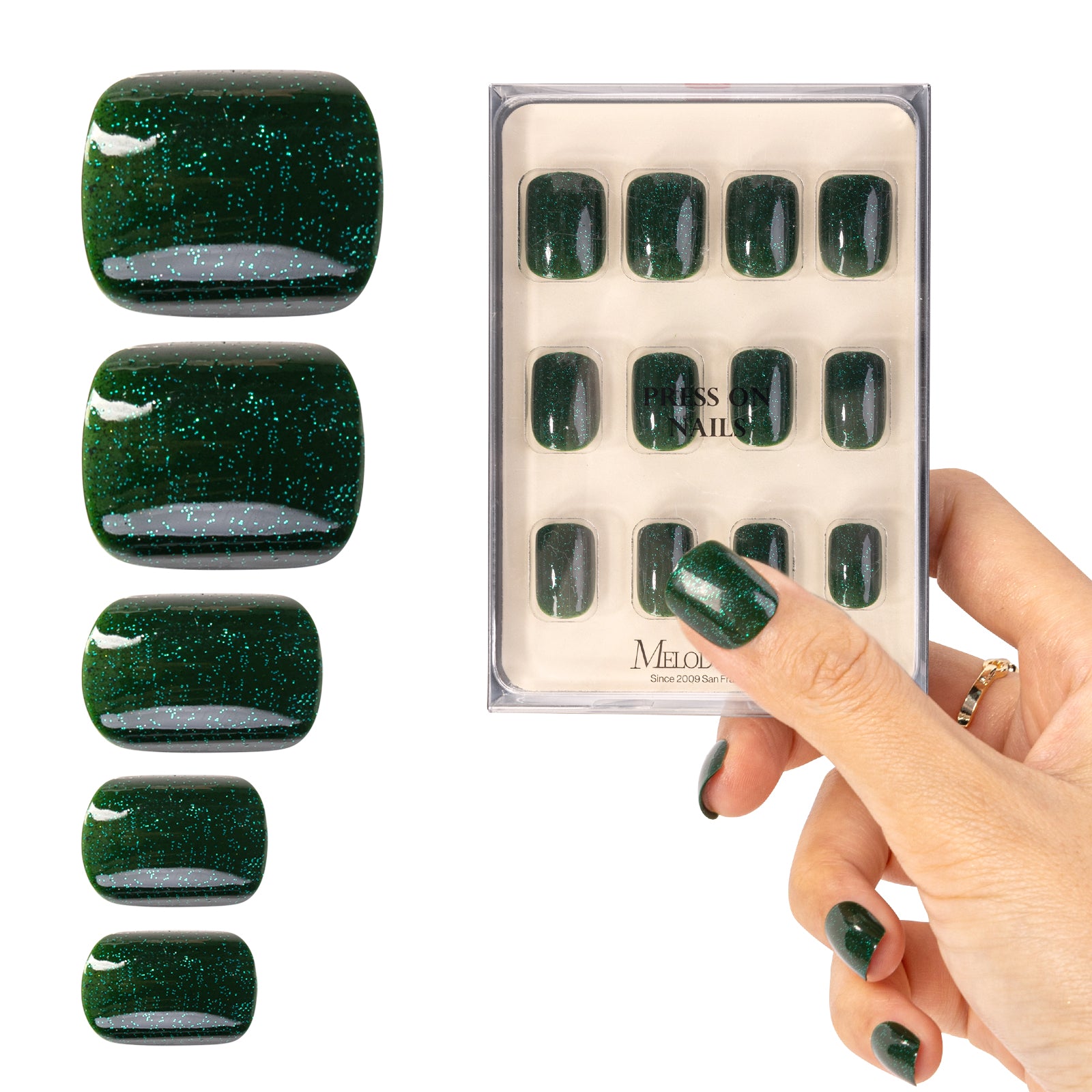 Acrylic Press On Nails - Short Square Forest Green