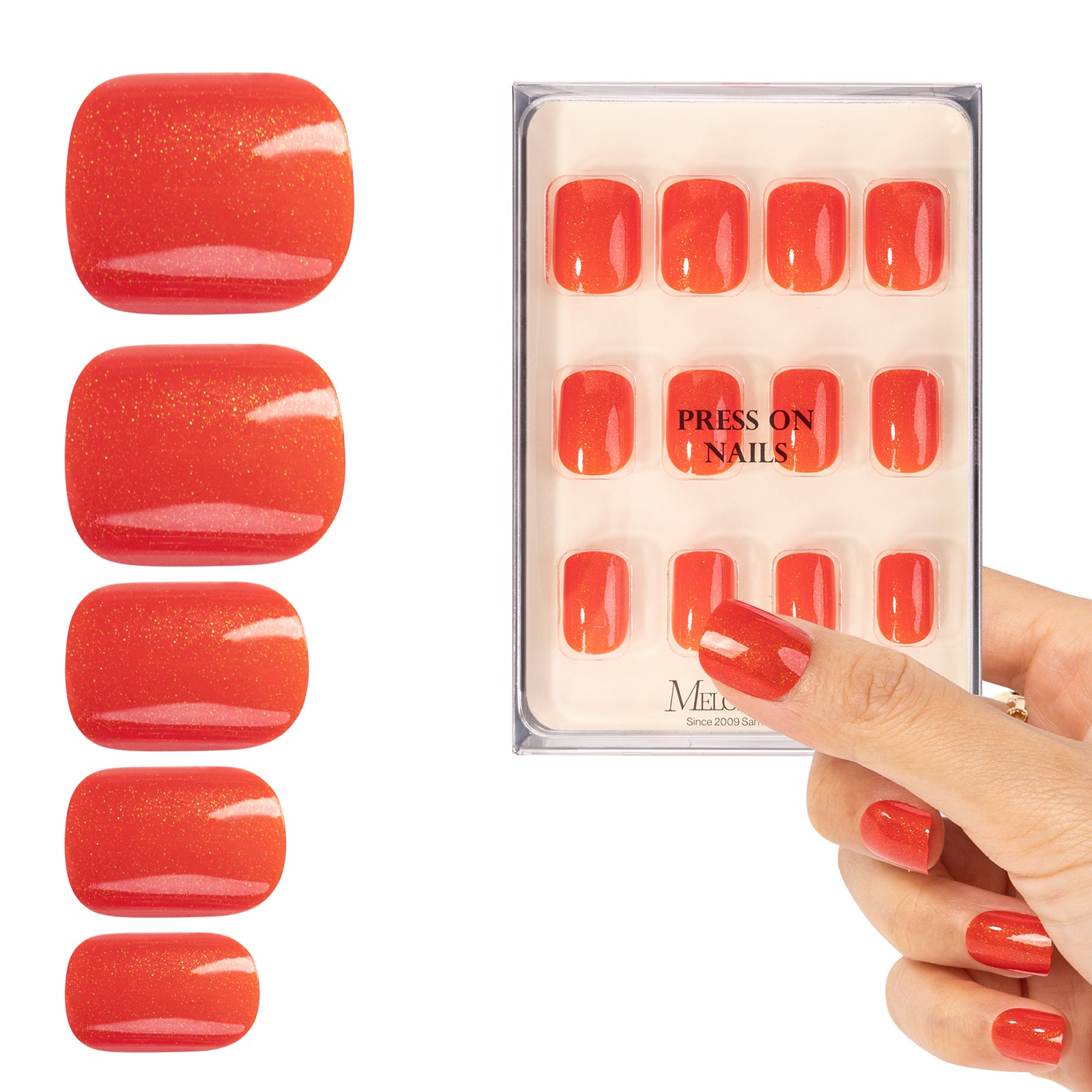Acrylic Press On Nails - Short Square Red