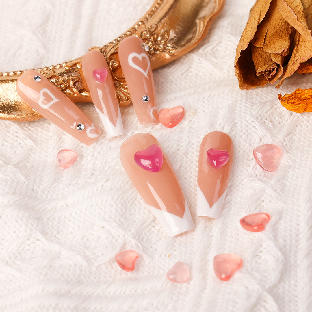 frosted peach love heart nail jewelry