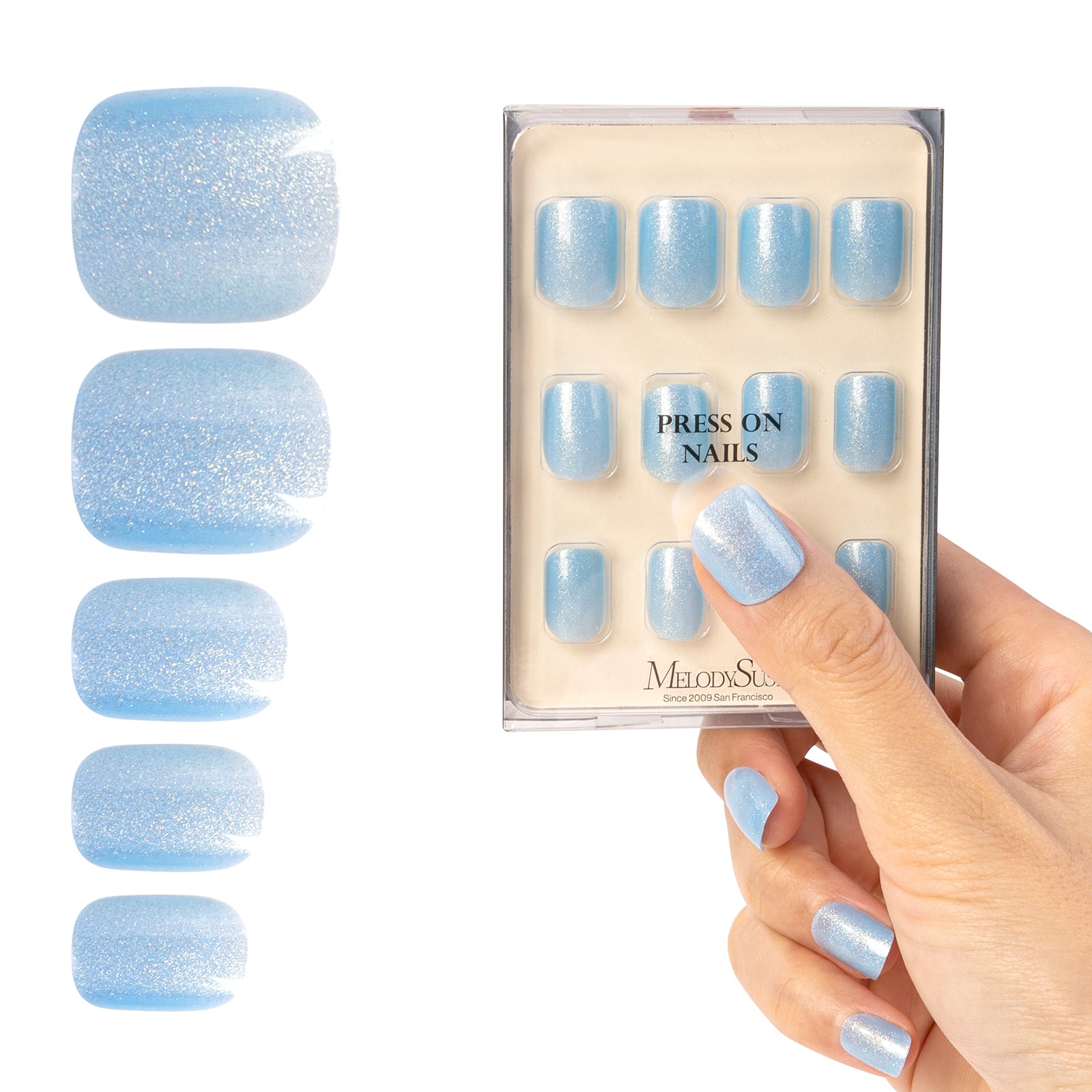Acrylic Press On Nails - Short Square Blue