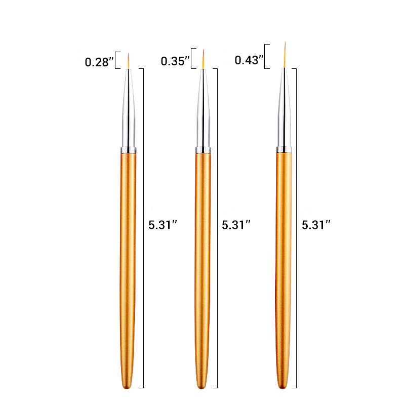 3 Piece Golden Nail Art Liner Brushes