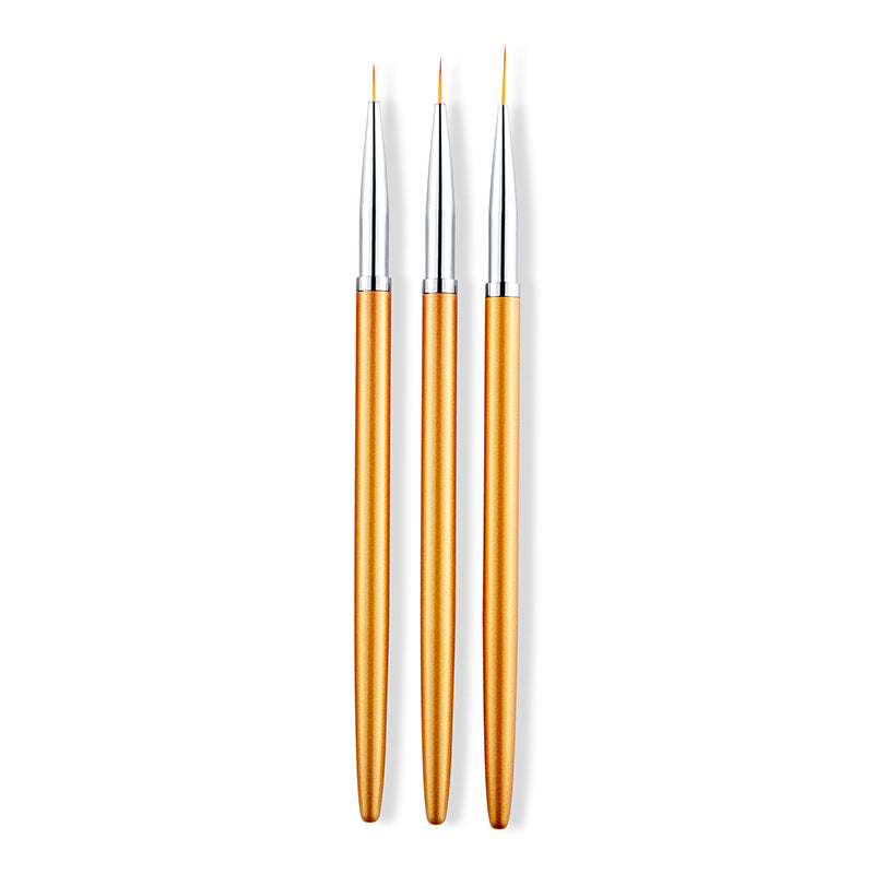 3 Piece Golden Nail Art Liner Brushes