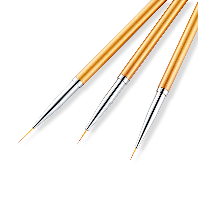 3 Piece Golden Nail Art Liner Brushes