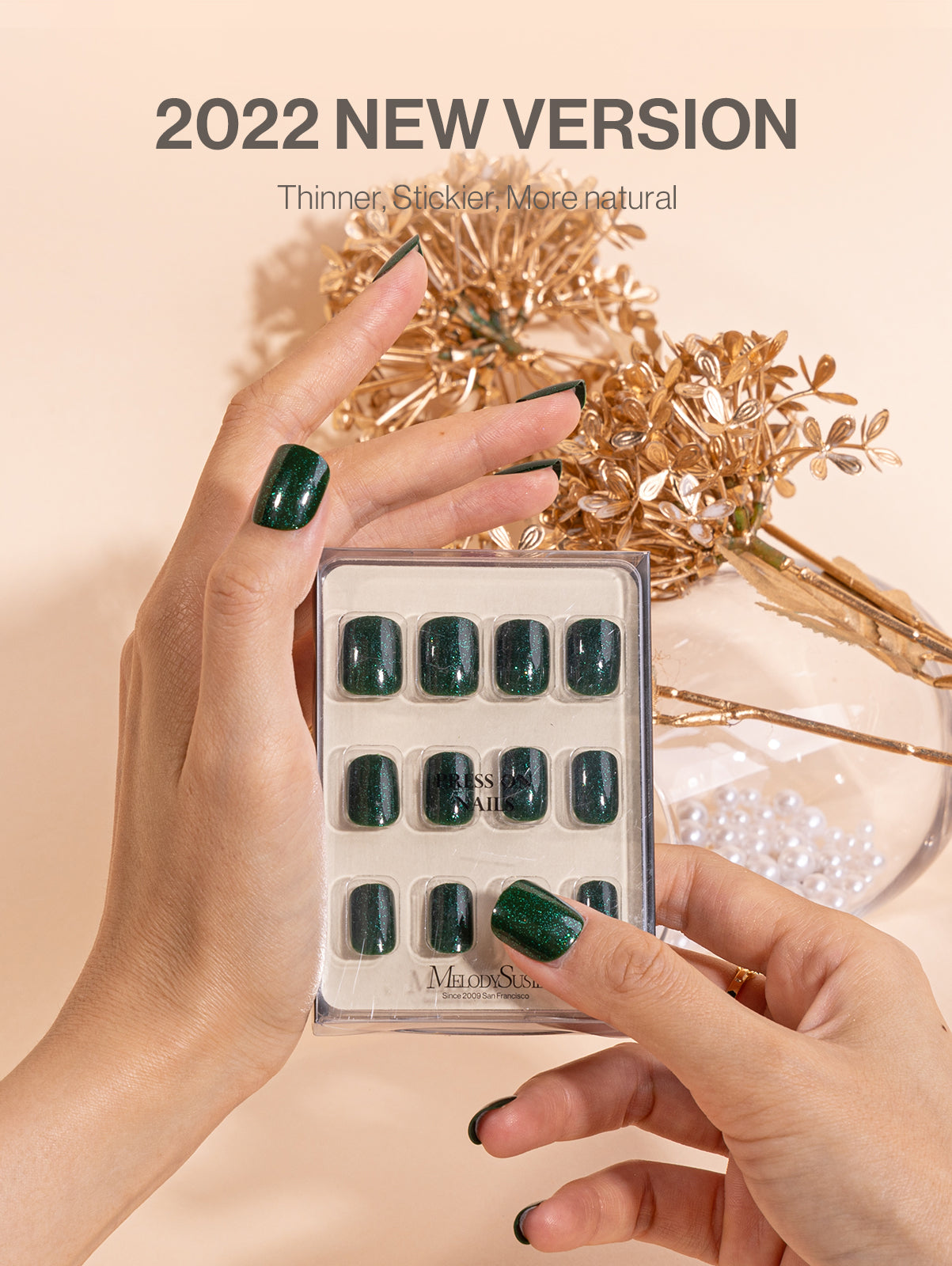 Acrylic Press On Nails - Short Square Forest Green