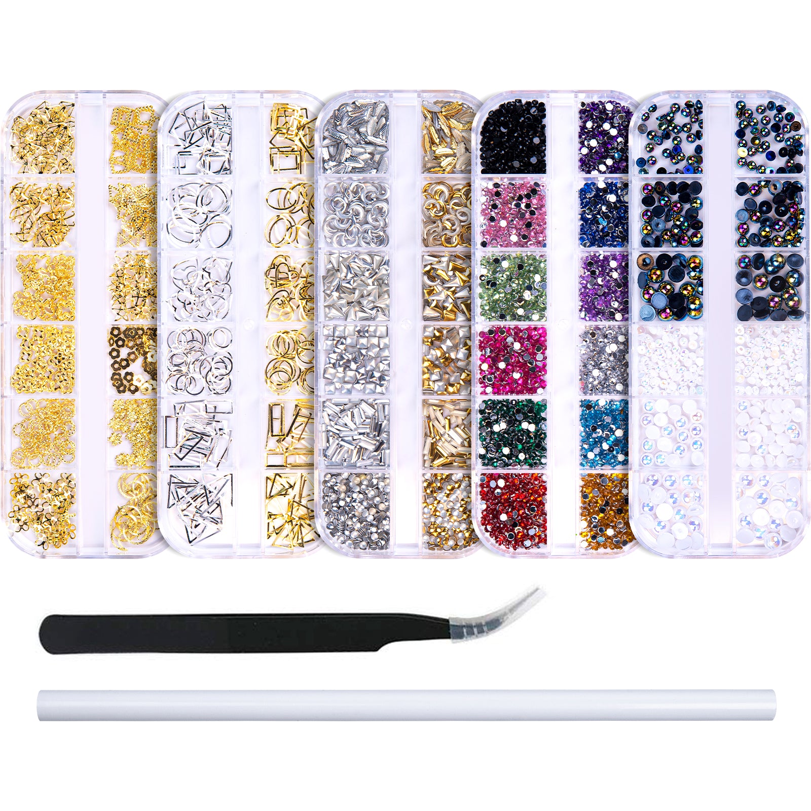Rhinestones for Nails, Manicure Kit with Nail Rhinestone Glue Gel, 2-6mm  Flatback Glass Crystal AB + Clear Gemstones and Colorful Resin Beads, Gem  Glue for Nails (UV/LED Needed) with Dotting Tools 